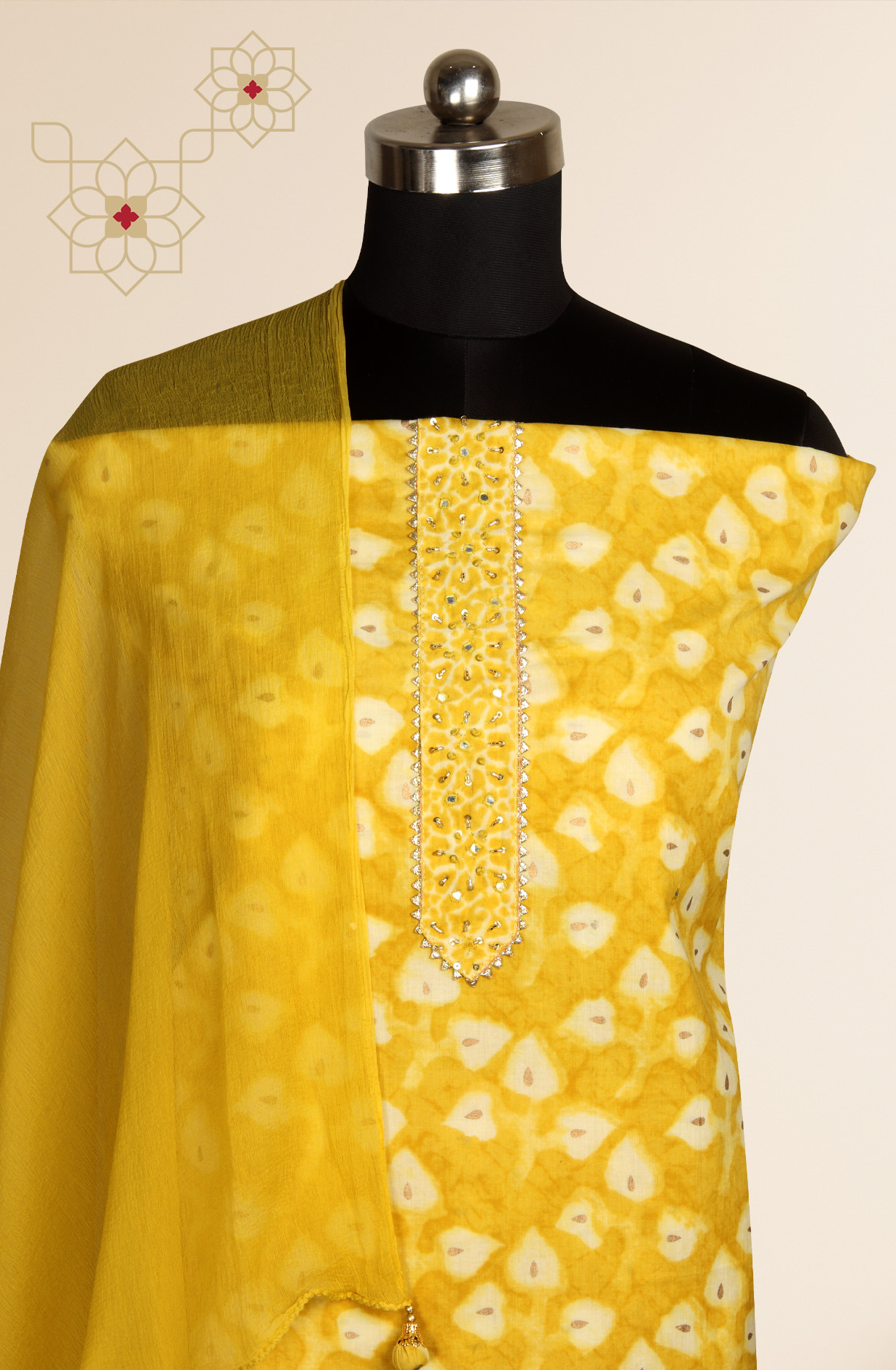 Mehndi Cotton Printed Salwar Suit with Chiffon Dupatta - 912-PD09551A