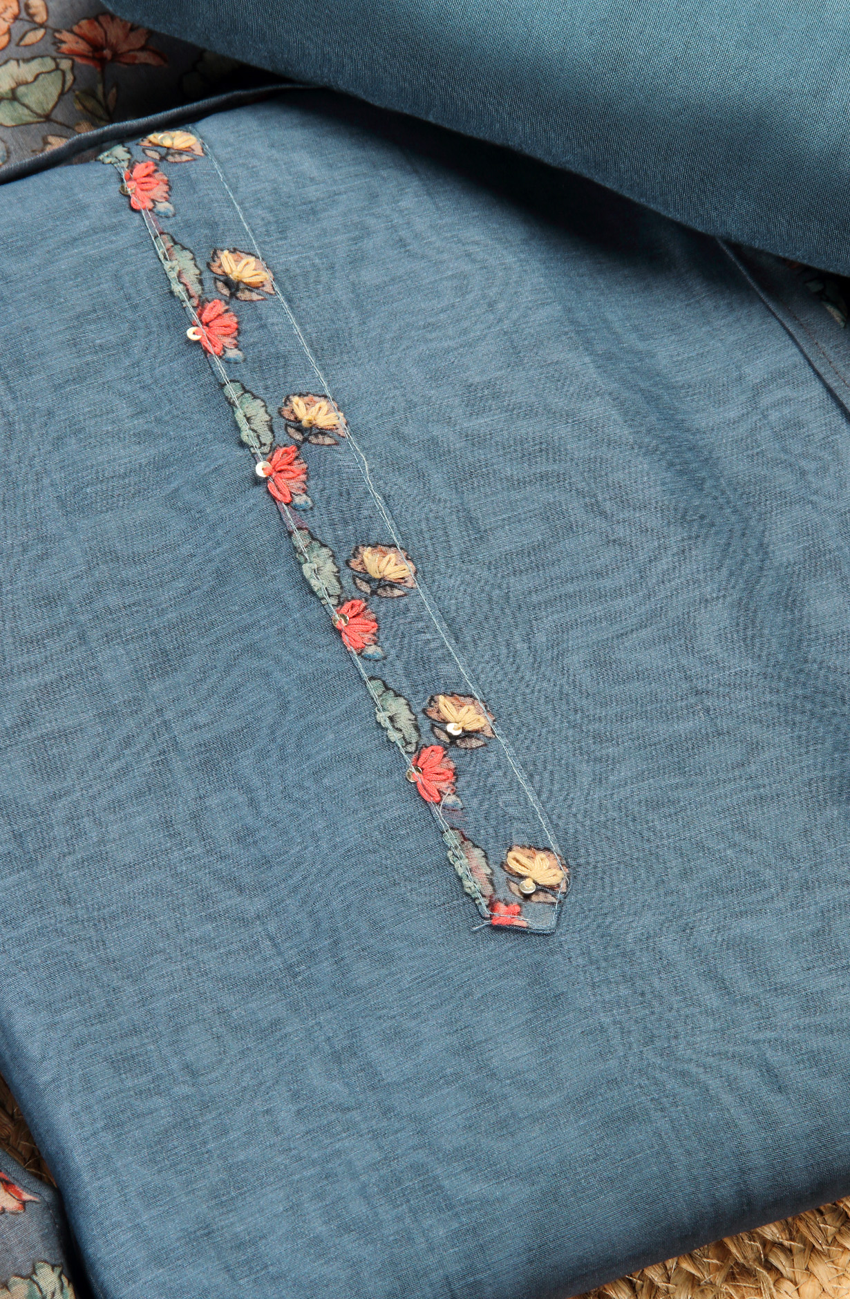 Teal Chanderi Kantha Work Salwar Suit - 912-RCK38060-1B