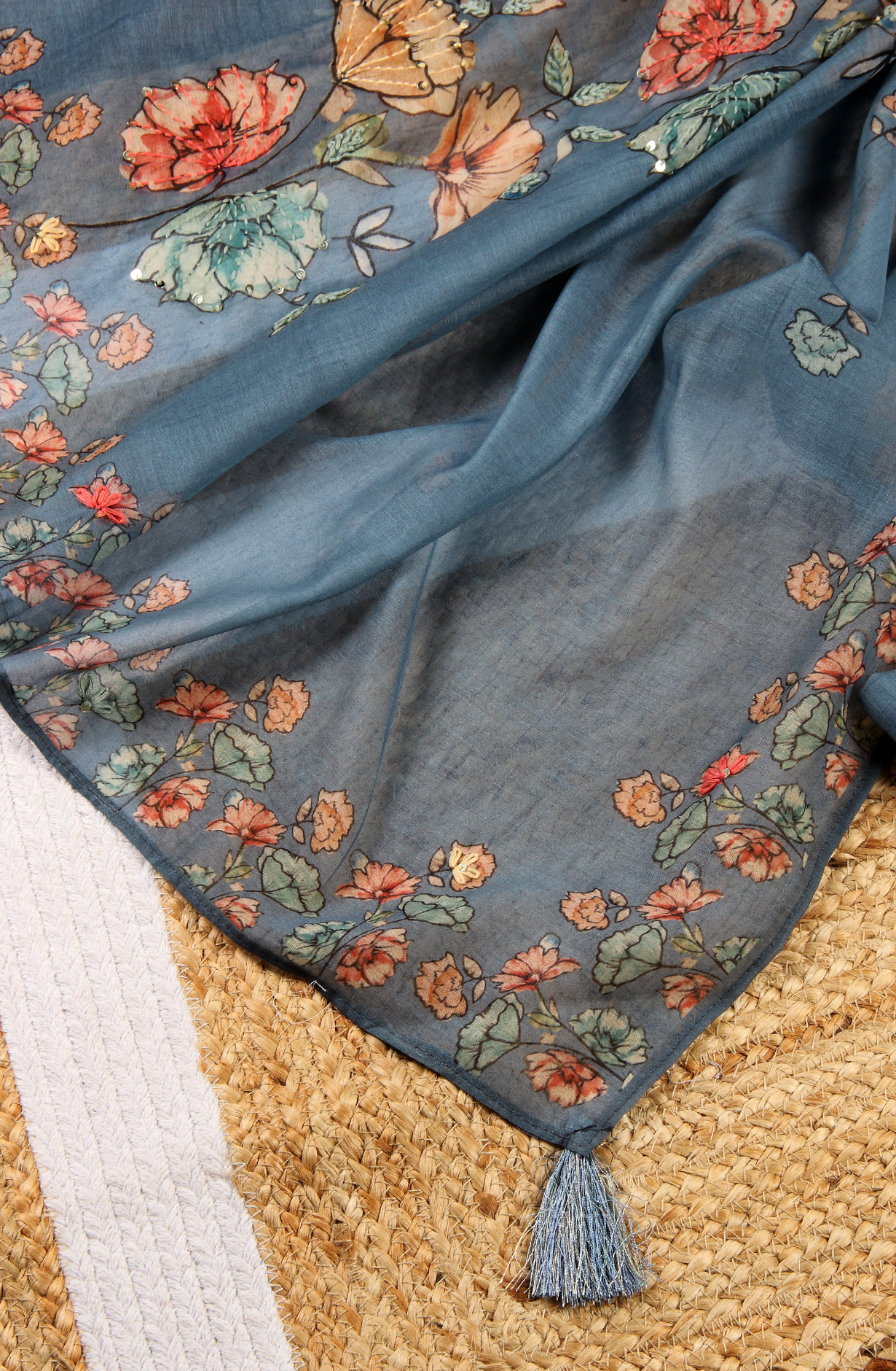 Teal Chanderi Kantha Work Salwar Suit - 912-RCK38060-1B