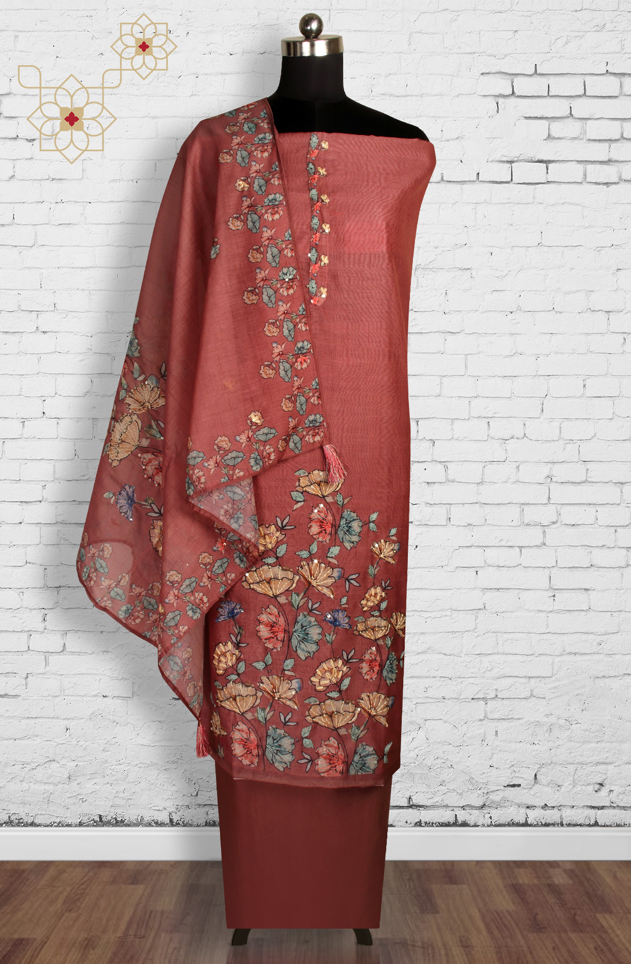 Maroon Chanderi Kantha Work Salwar Suit - 912-RCK38060-1C