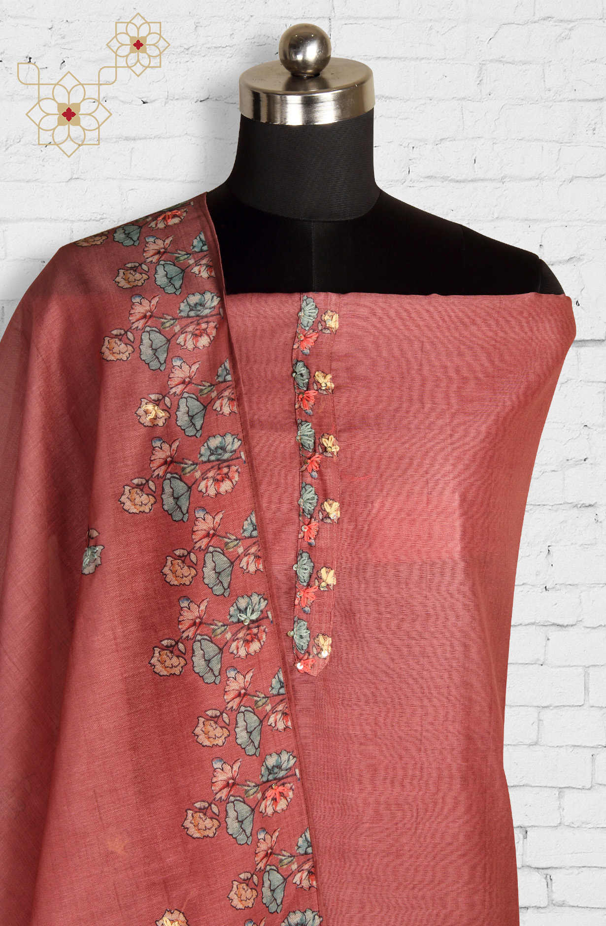 Maroon Chanderi Kantha Work Salwar Suit - 912-RCK38060-1C