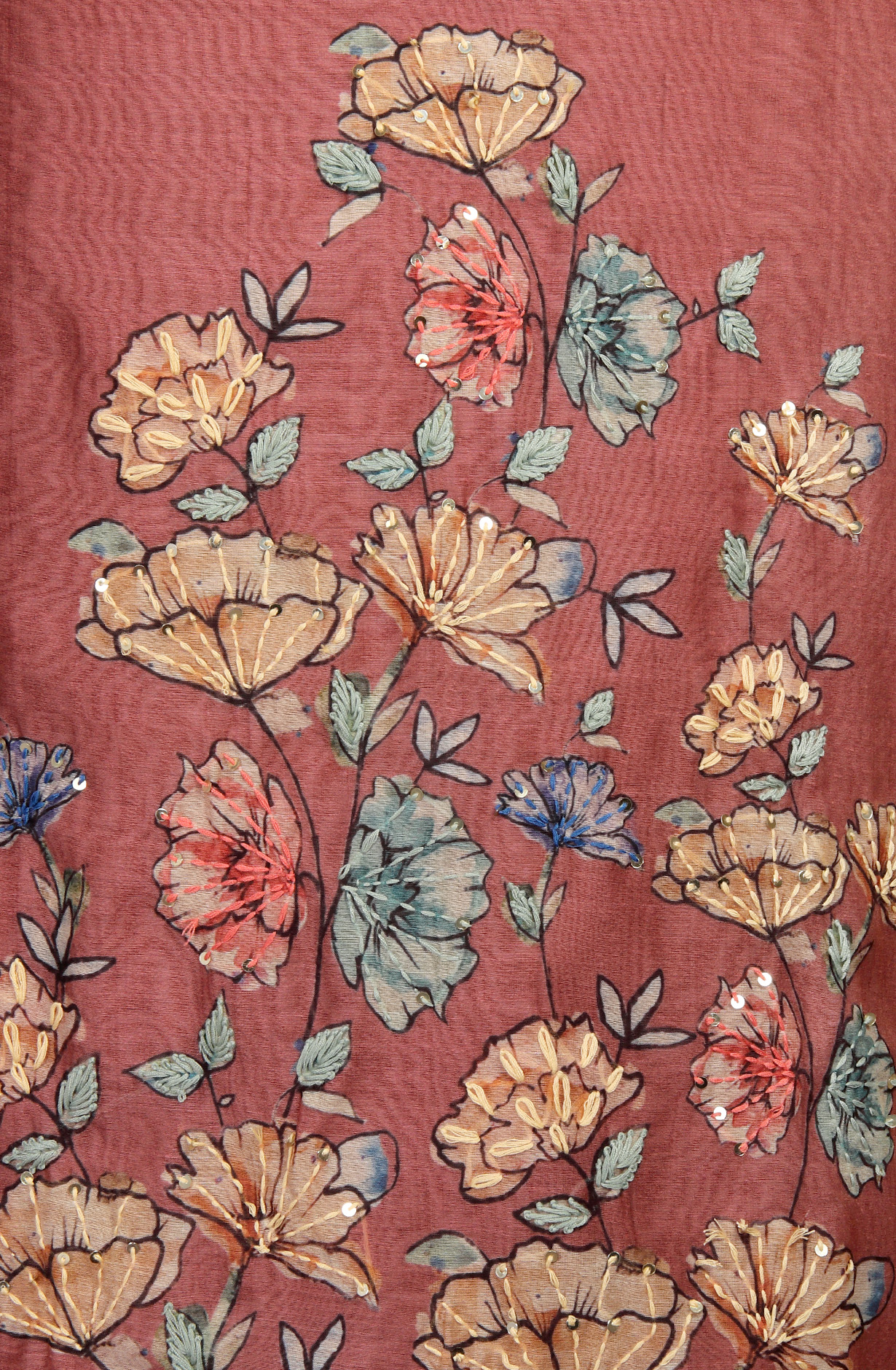 Maroon Chanderi Kantha Work Salwar Suit - 912-RCK38060-1C