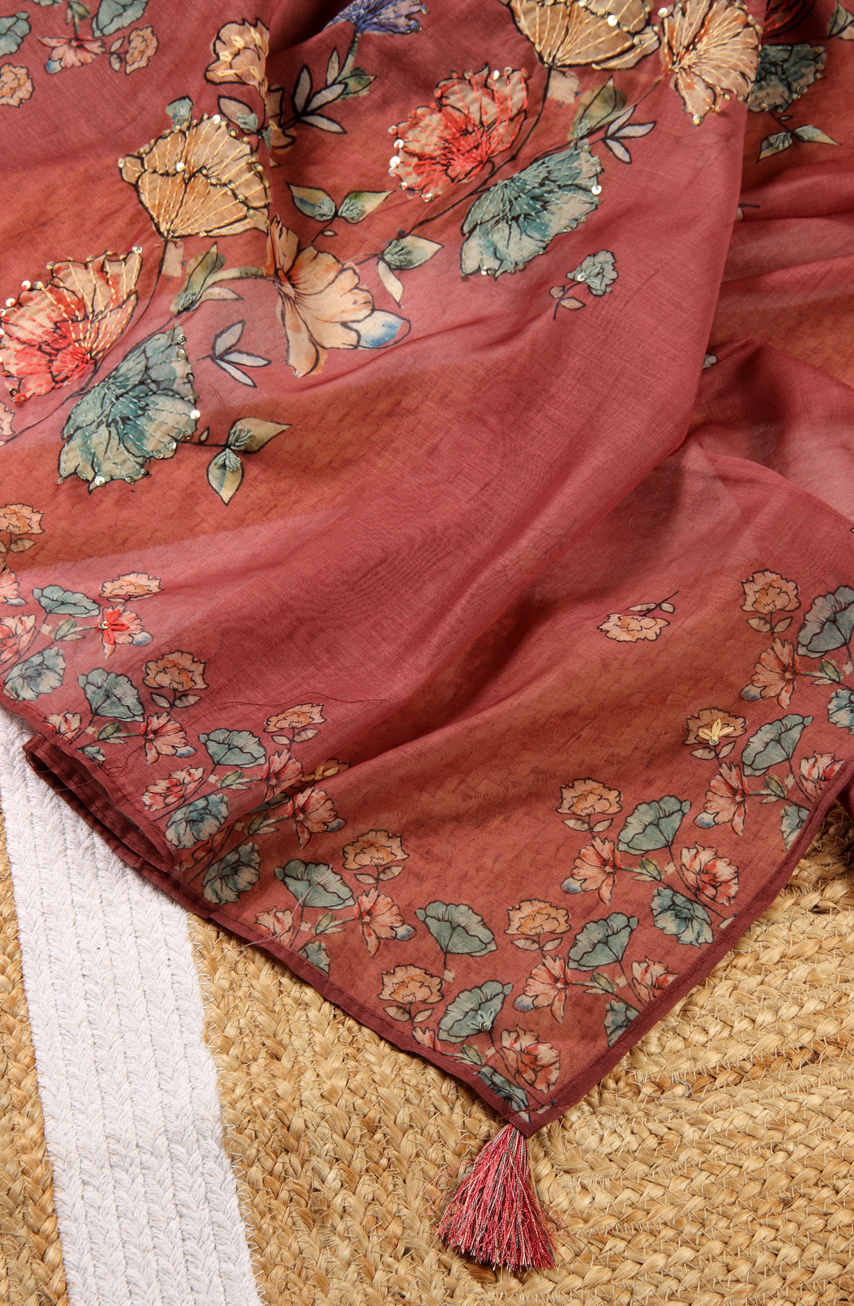 Maroon Chanderi Kantha Work Salwar Suit - 912-RCK38060-1C