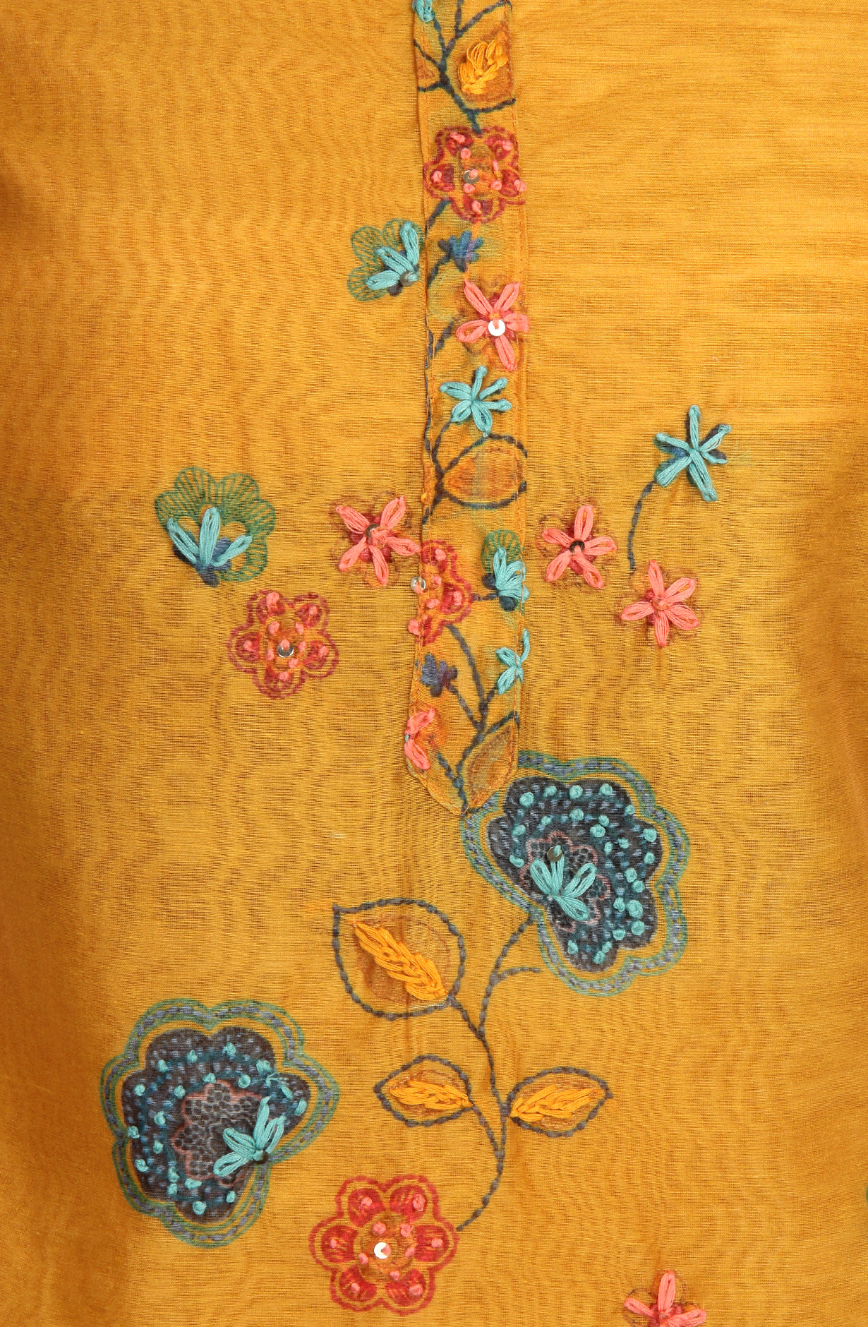 Mustard Chanderi Beautiful Kantha Work Salwar Suit with  Dupatta - 912-RCK38060