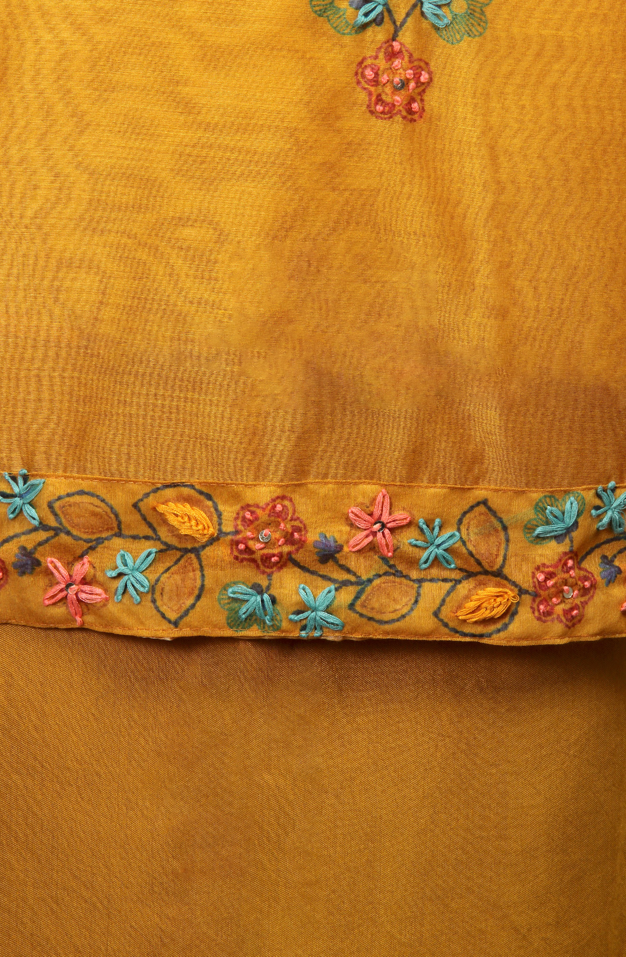 Mustard Chanderi Beautiful Kantha Work Salwar Suit with Dupatta - 912-RCK38060