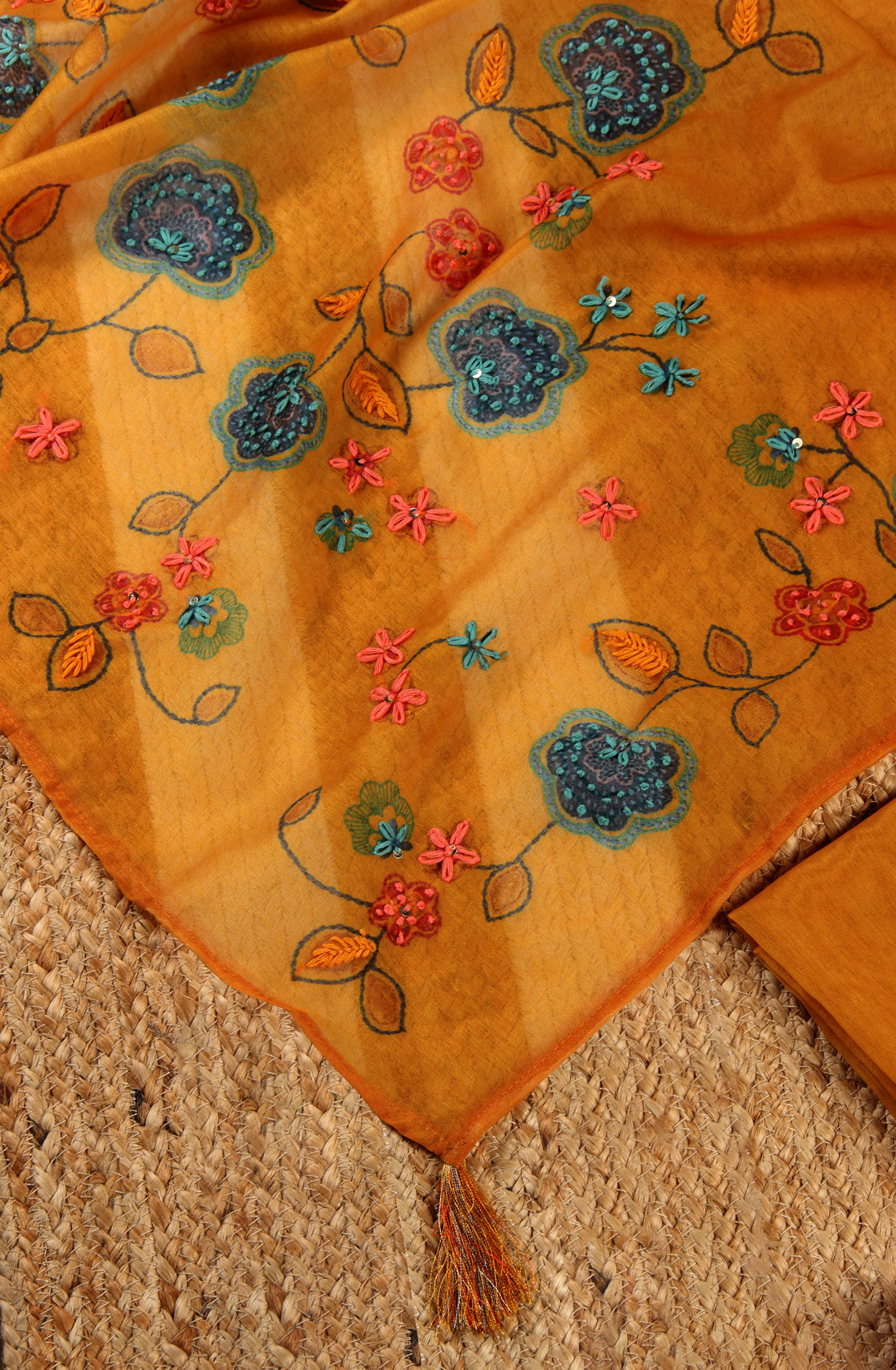 Mustard Chanderi Beautiful Kantha Work Salwar Suit with Dupatta - 912-RCK38060