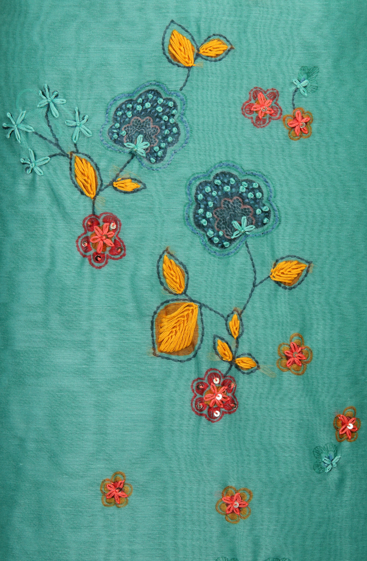 Green Chanderi Beautiful Kantha Work Salwar Suit with Dupatta - 912-RCK38060B