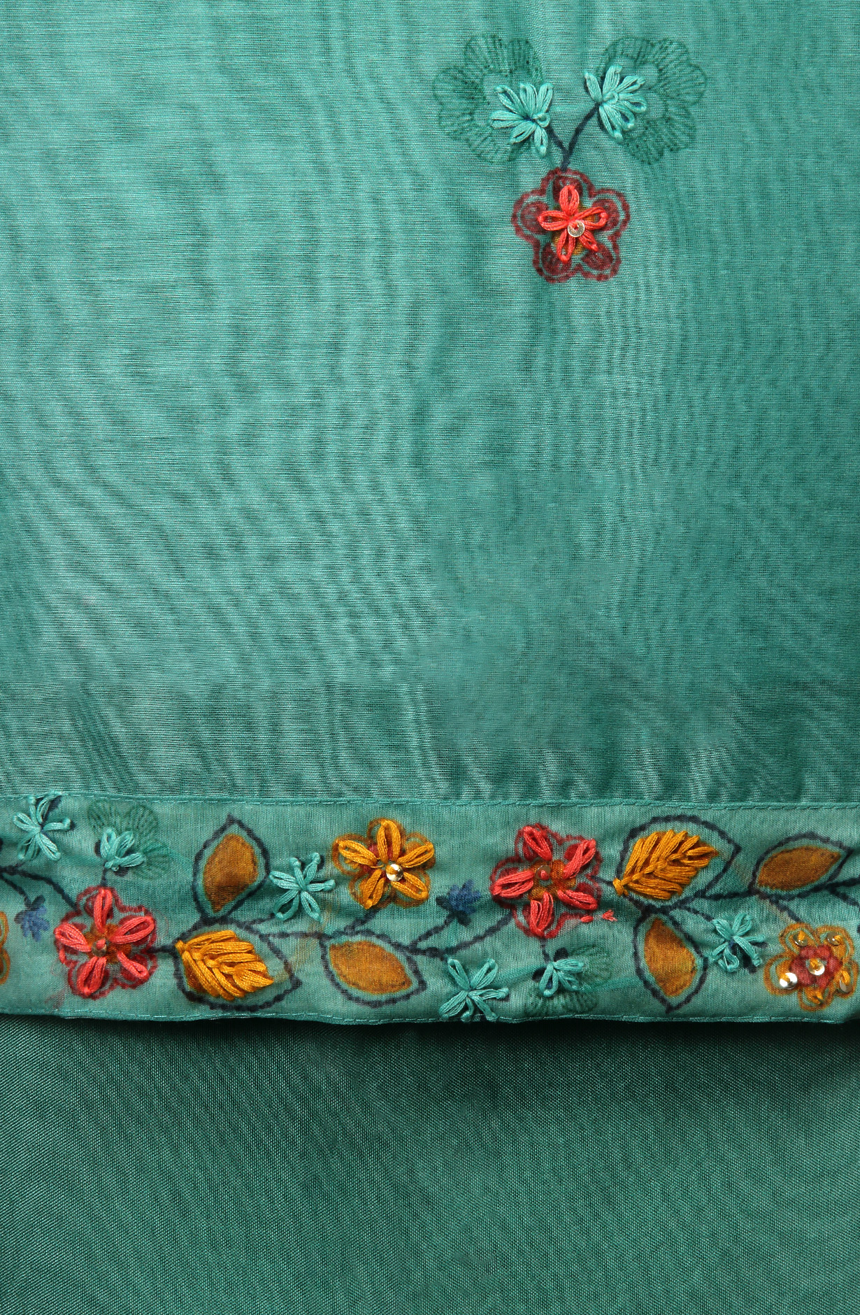Green Chanderi Beautiful Kantha Work Salwar Suit with Dupatta - 912-RCK38060B