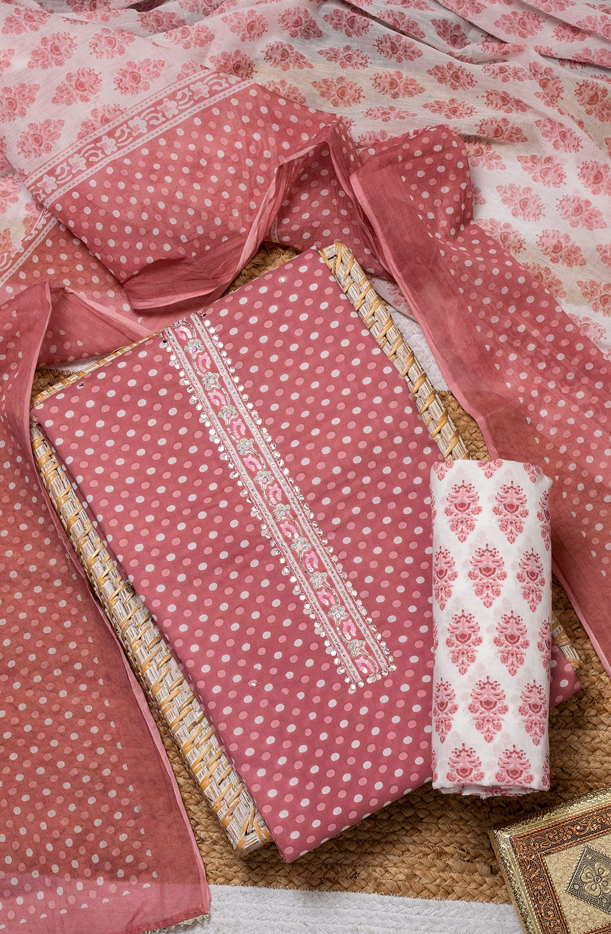 Mauve Cotton Printed Salwar Kameez Dupatta - 912-RG02203A