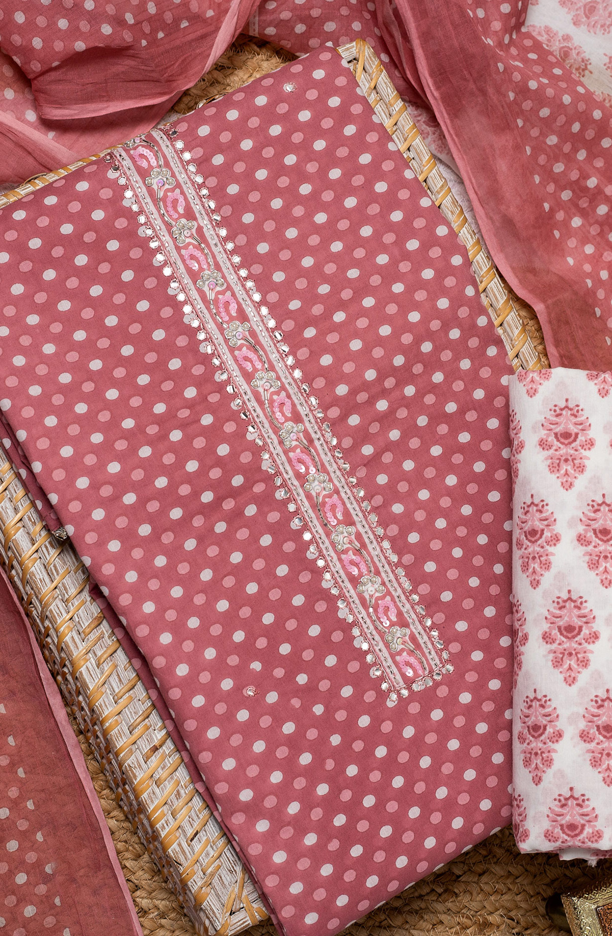 Mauve Cotton Printed Salwar Kameez Dupatta - 912-RG02203A