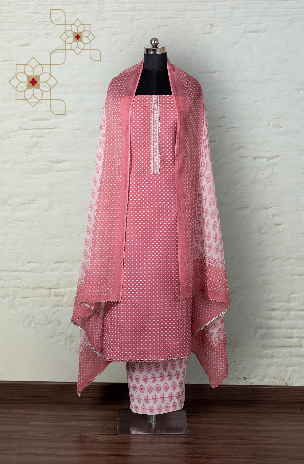 Mauve Cotton Printed Salwar Kameez Dupatta - 912-RG02203A