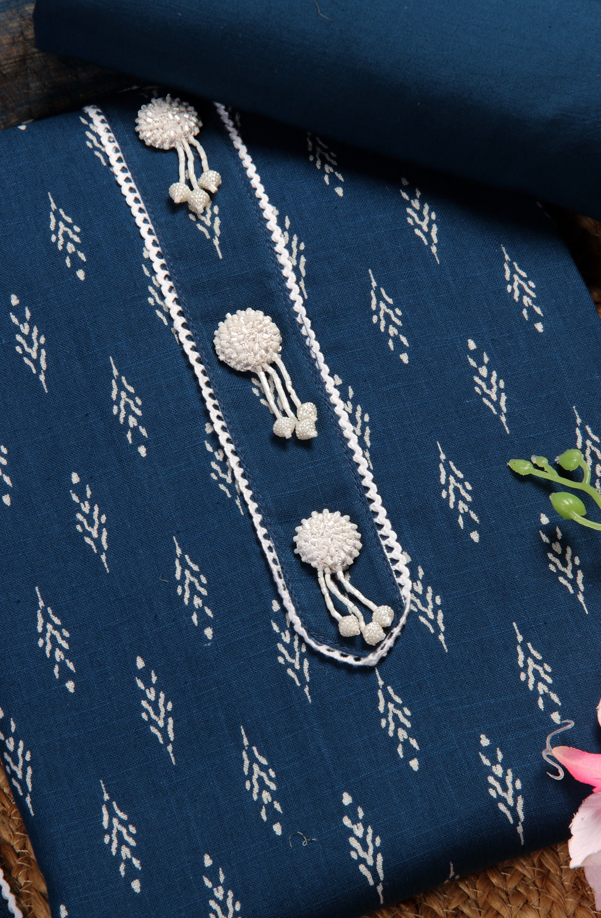 Blue Cotton Lace Work Unstitched Salwar Kameez Dupatta - 912-RRJ25049