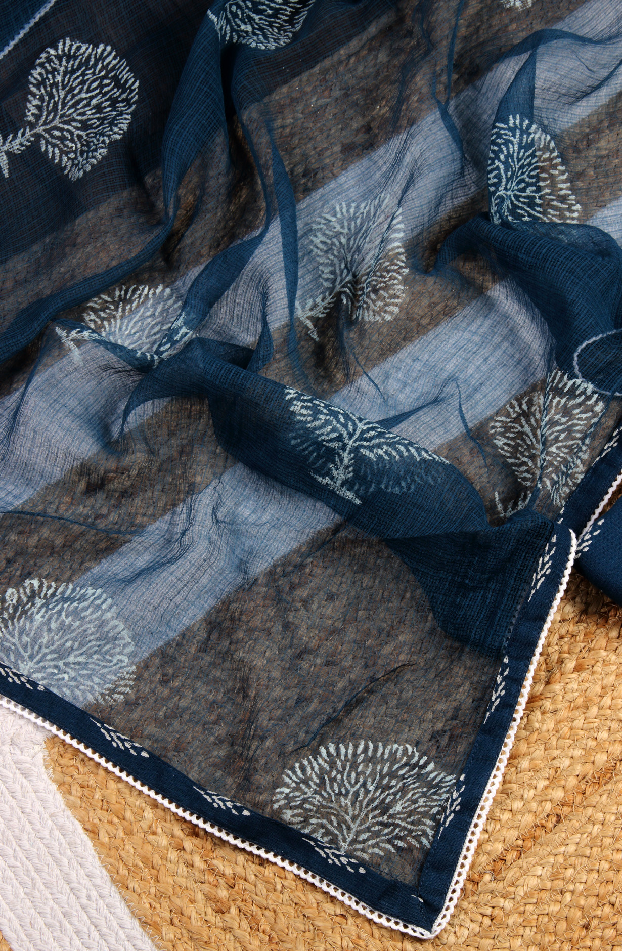 Blue Cotton Lace Work Unstitched Salwar Kameez Dupatta - 912-RRJ25049