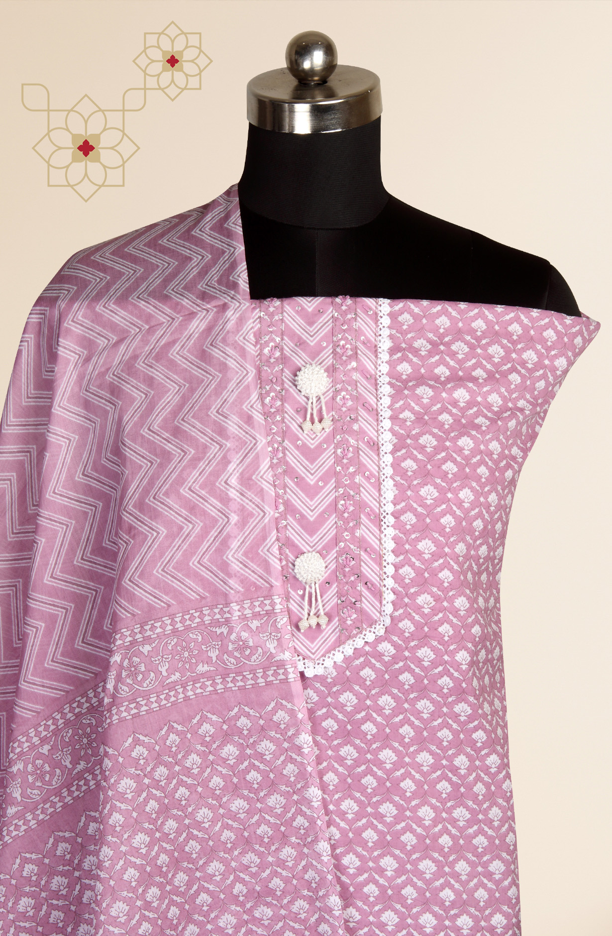 Purple Cotton Printed Lace work Salwar Suit with Dupatta - 912-RT09802