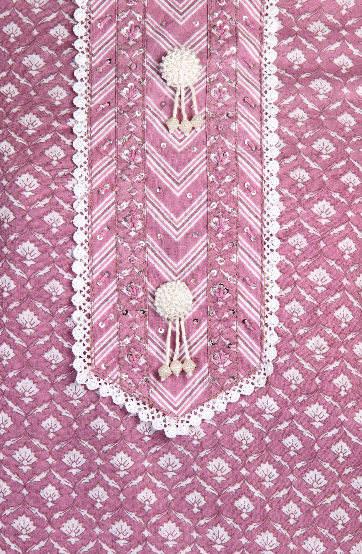 Purple Cotton Printed Lace work Salwar Suit with Dupatta - 912-RT09802