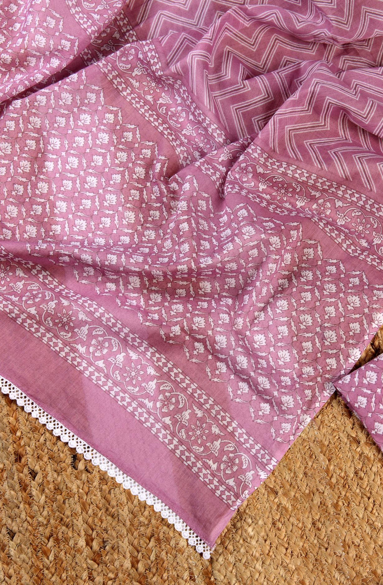 Purple Cotton Printed Lace work Salwar Suit with Dupatta - 912-RT09802