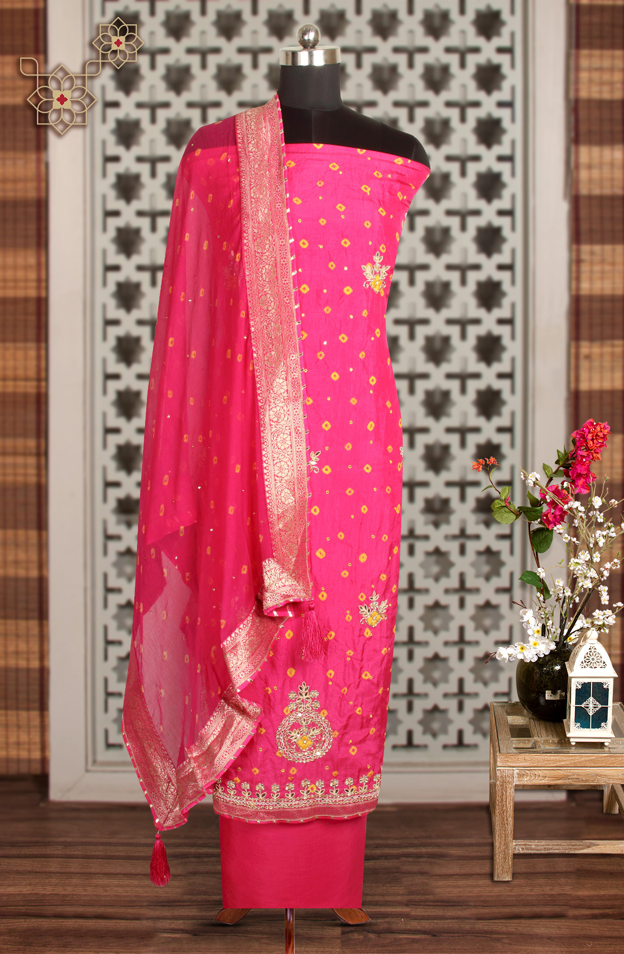Rani Pink Designer Partywear Silk Salwar Kameez with Chiffon Dupatta - 912-SAMJ09006