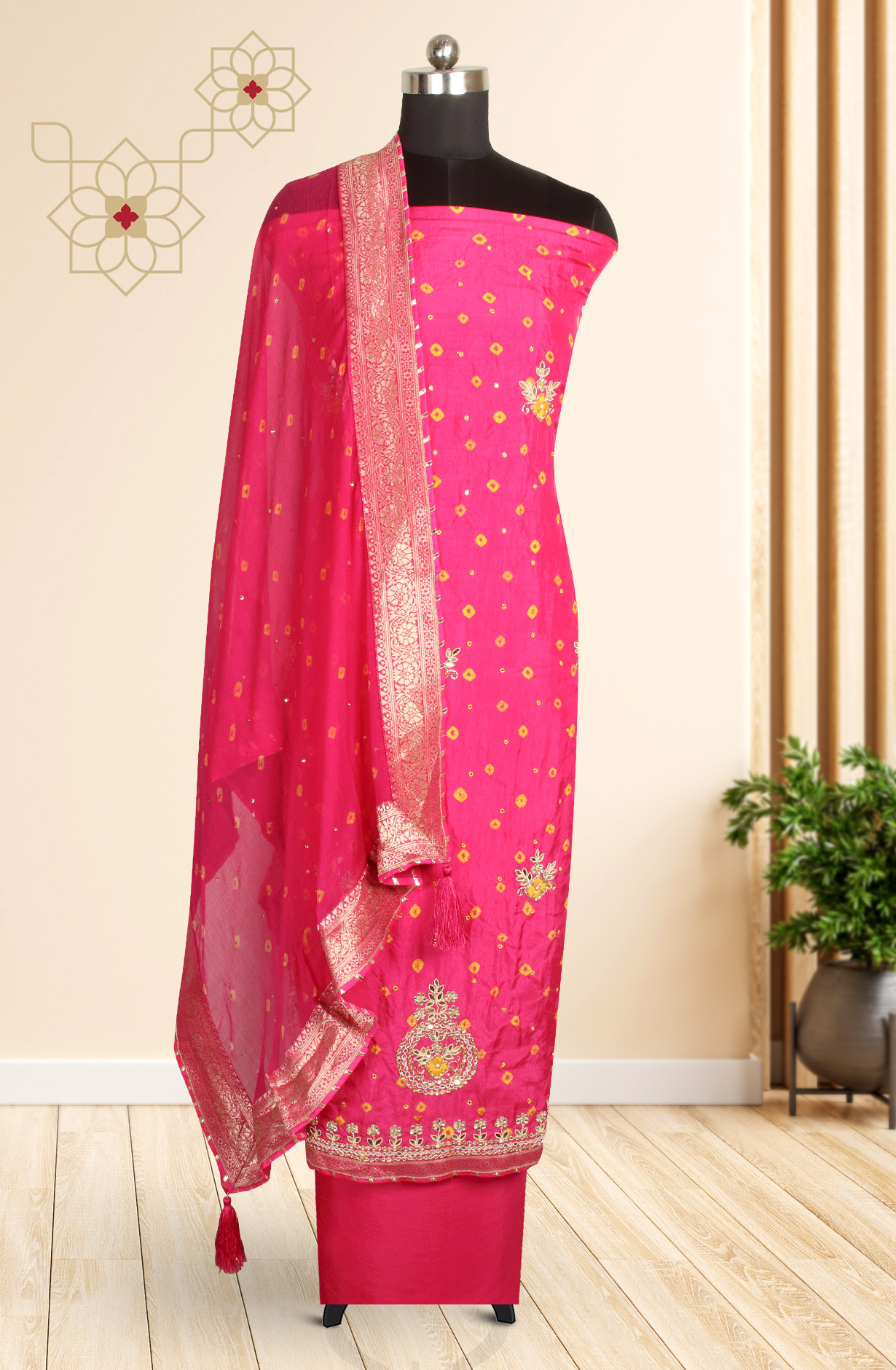 Rani Pink Designer Partywear Silk Salwar Kameez with Chiffon Dupatta - 912-SAMJ09006