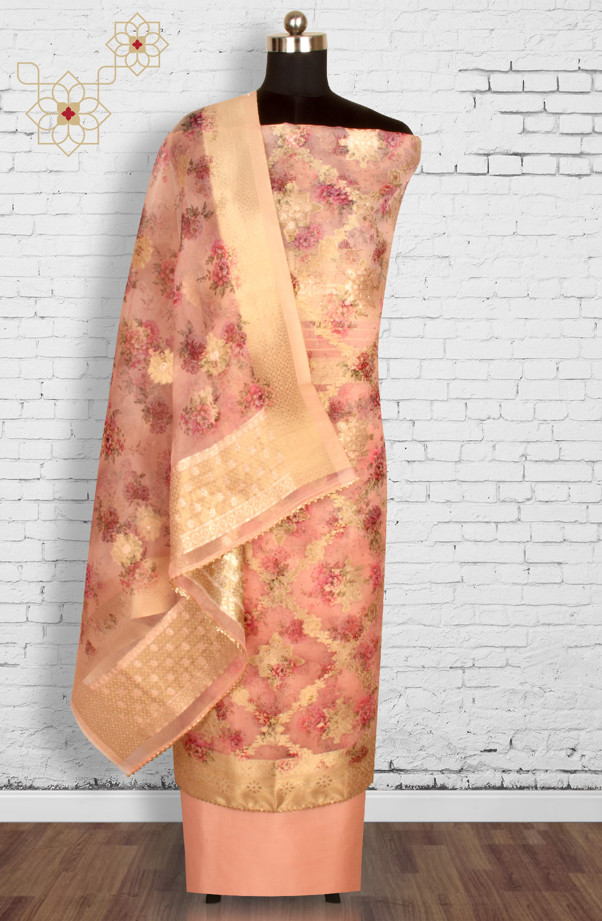 Peach Festive Wear Organza Salwar Suit Dupatta - 912-SSMS76012-1A