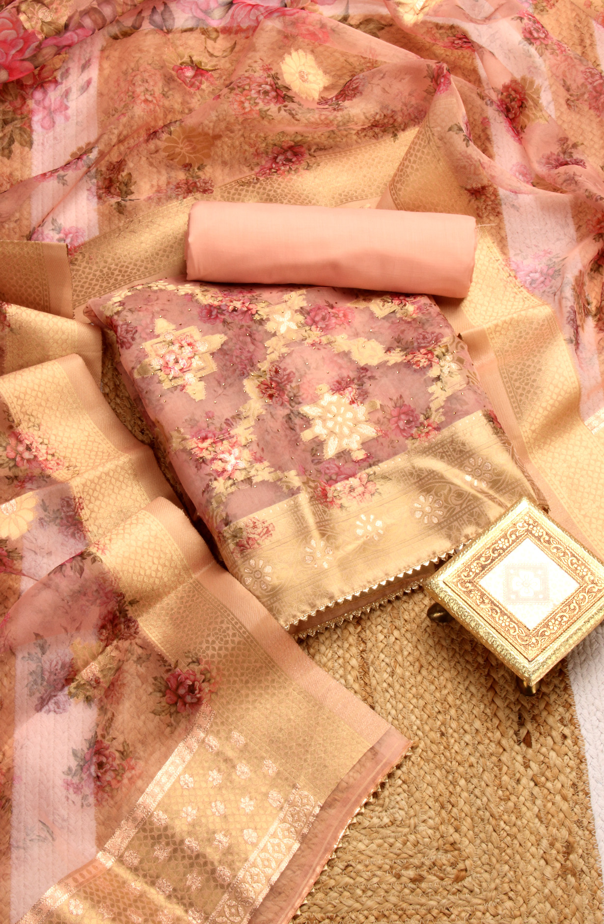 Peach Festive Wear Organza Salwar Suit Dupatta - 912-SSMS76012-1A