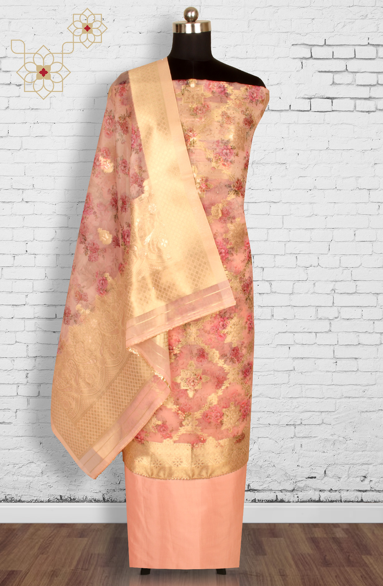 Peach Festive Wear Organza Salwar Suit Dupatta - 912-SSMS76012A