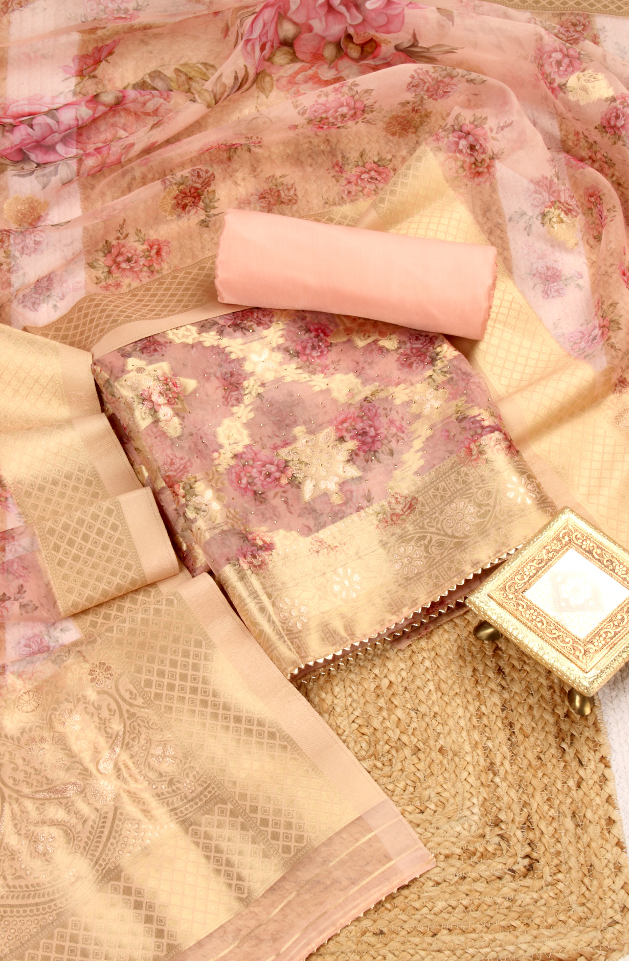 Peach Festive Wear Organza Salwar Suit Dupatta - 912-SSMS76012A