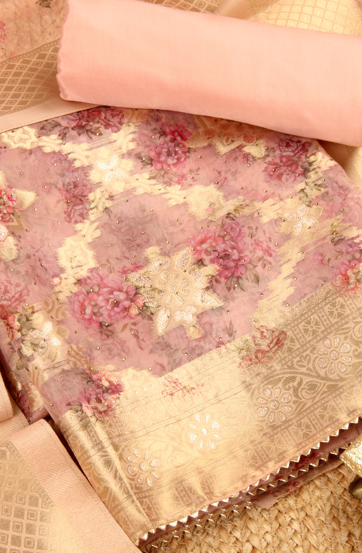 Peach Festive Wear Organza Salwar Suit Dupatta - 912-SSMS76012A