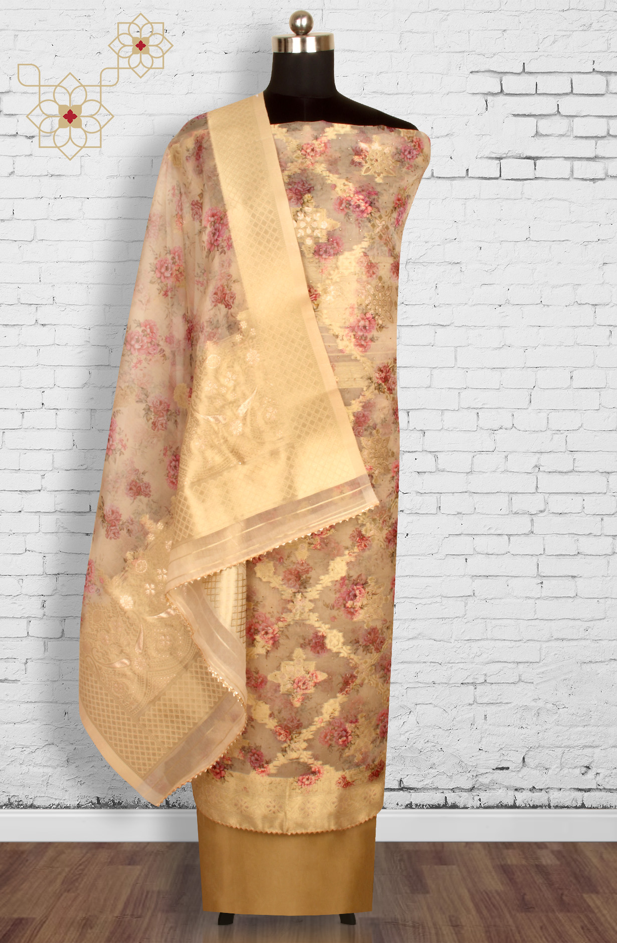 Beige Festive Wear Organza Salwar Suit Dupatta - 912-SSMS76012C