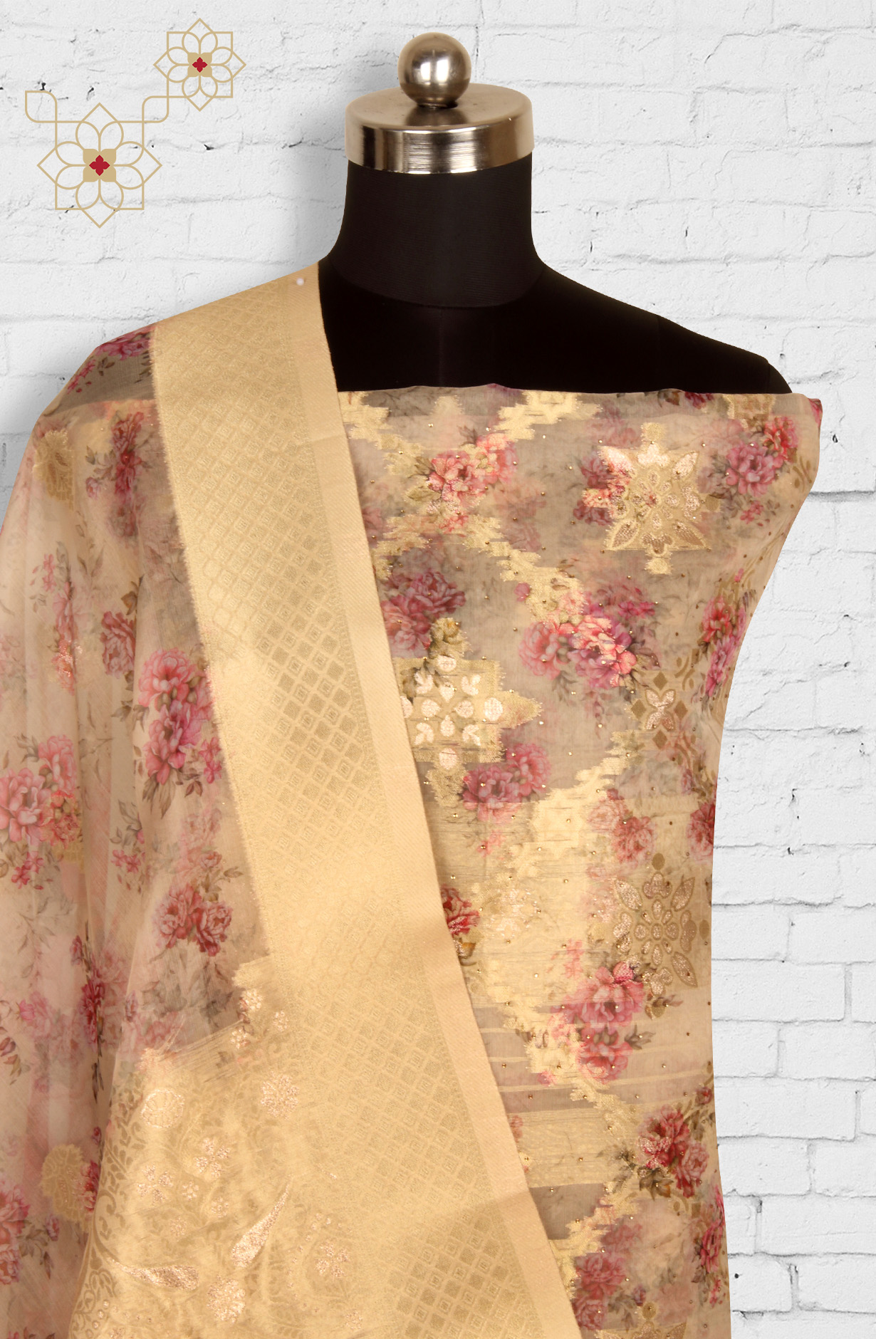 Beige Festive Wear Organza Salwar Suit Dupatta - 912-SSMS76012C