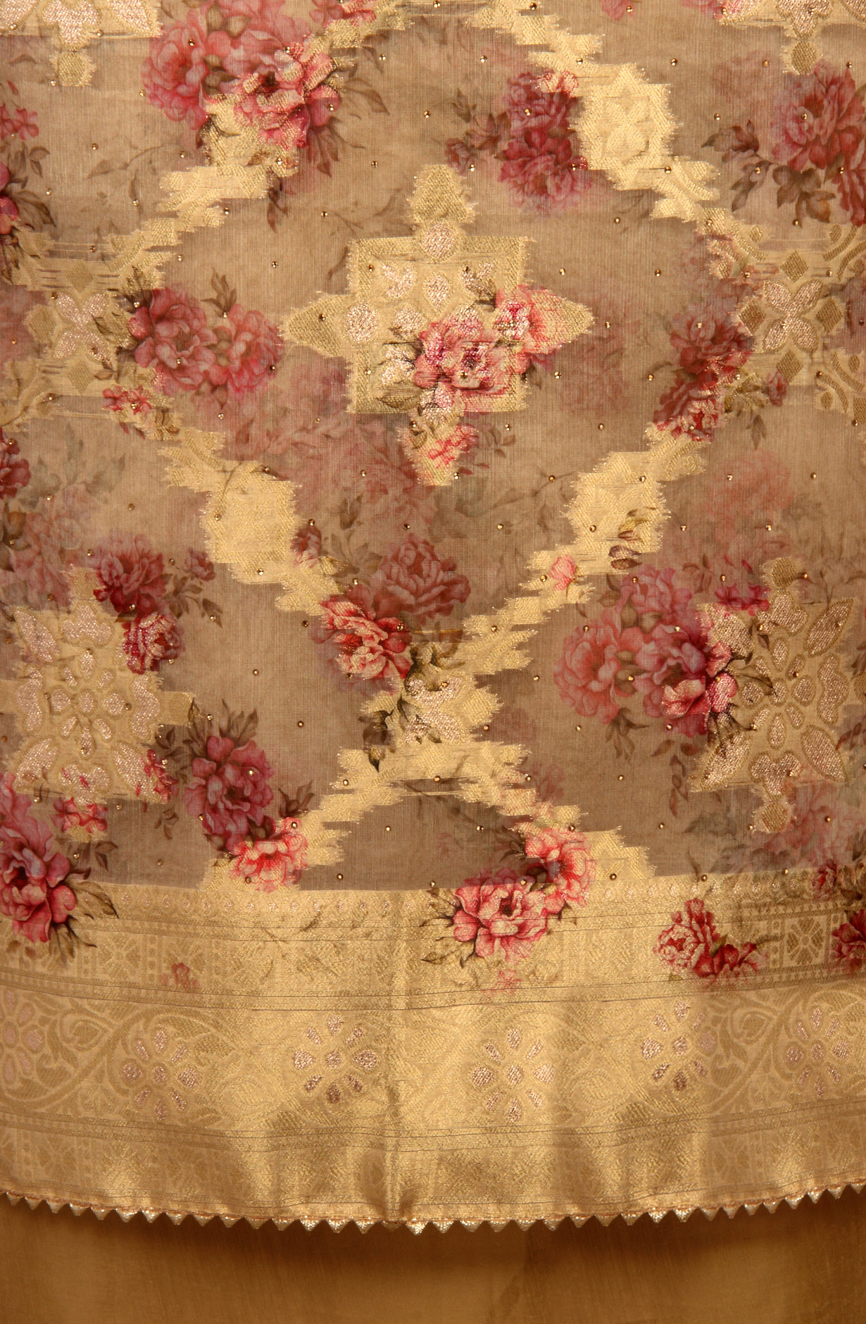 Beige Festive Wear Organza Salwar Suit Dupatta - 912-SSMS76012C