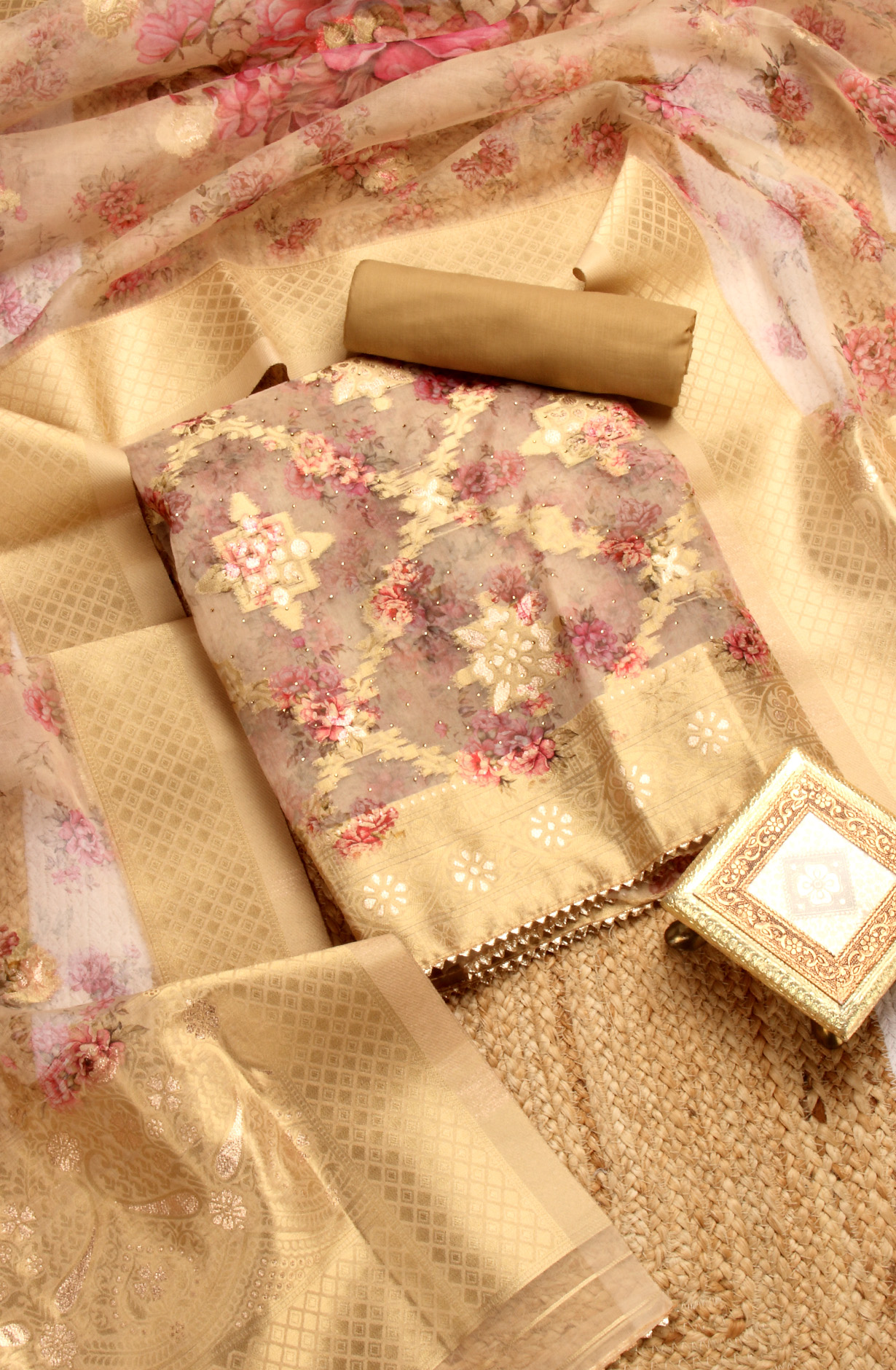 Beige Festive Wear Organza Salwar Suit Dupatta - 912-SSMS76012C