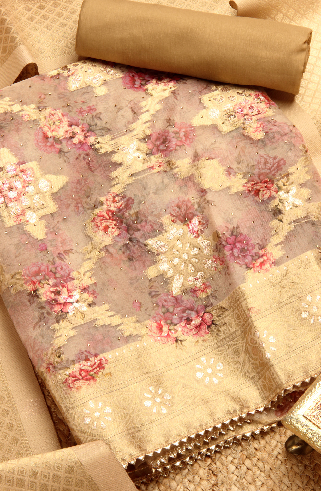 Beige Festive Wear Organza Salwar Suit Dupatta - 912-SSMS76012C