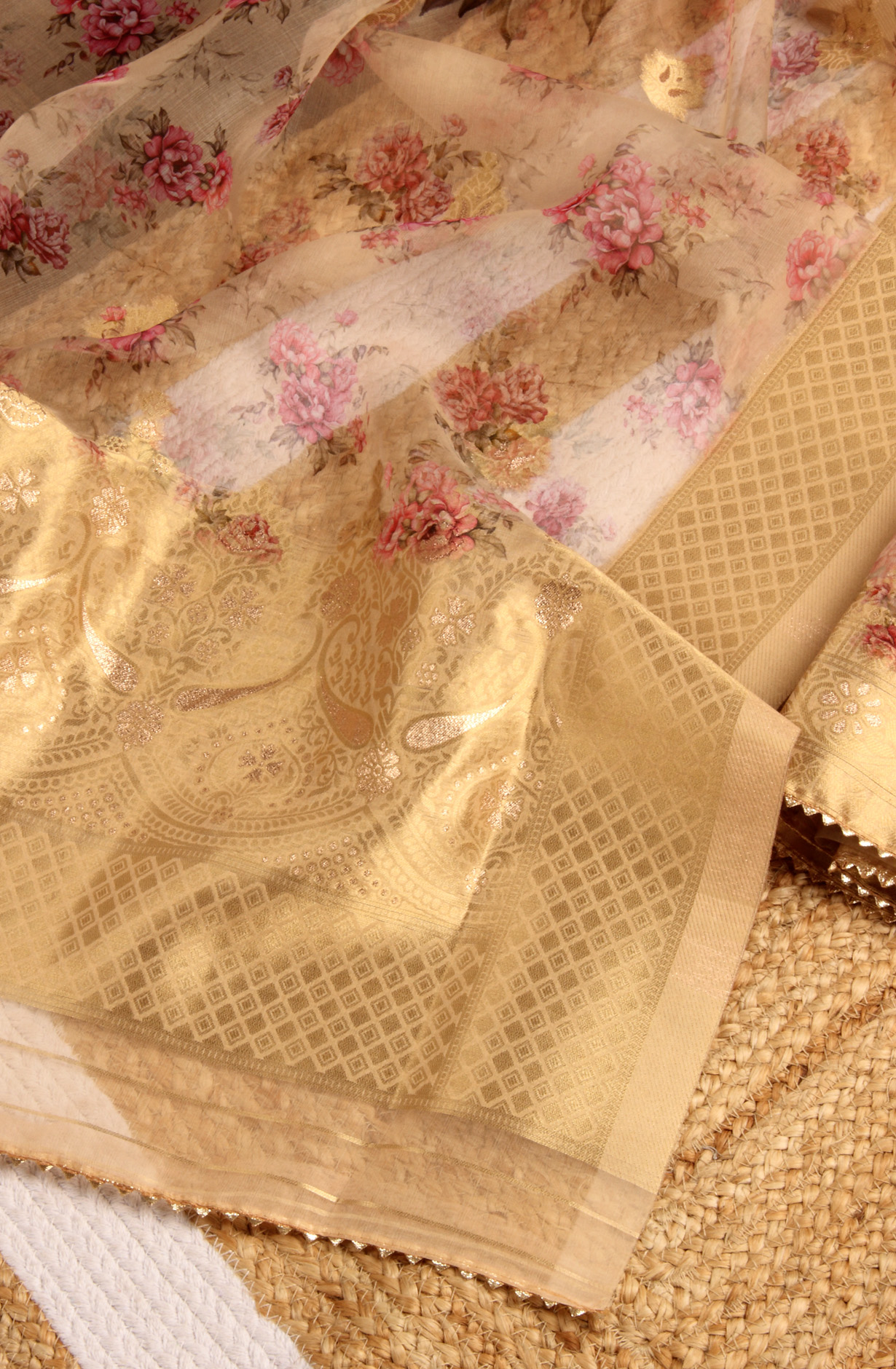 Beige Festive Wear Organza Salwar Suit Dupatta - 912-SSMS76012C