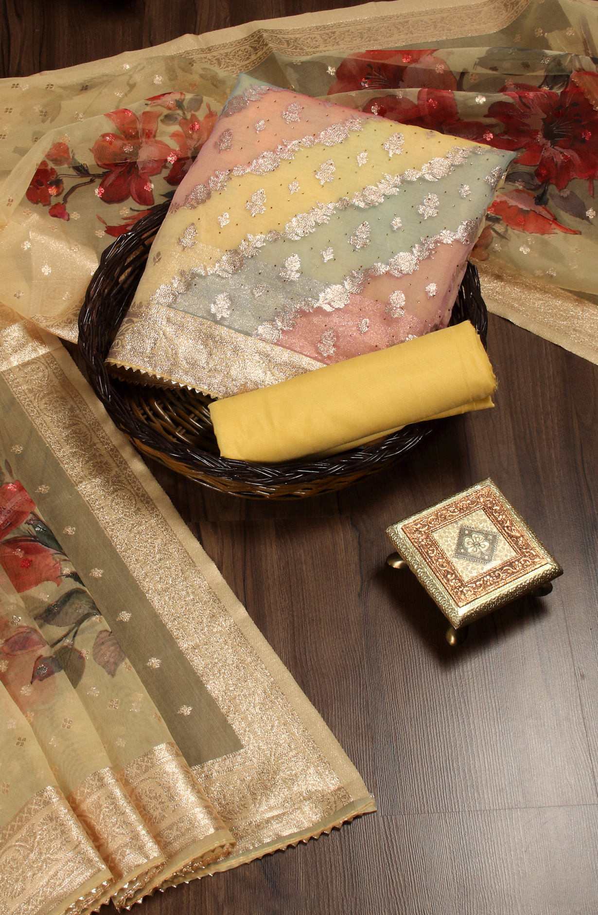 Yellow Festive Wear Banarasi Salwar Suit Dupatta - 912-SSMS76014