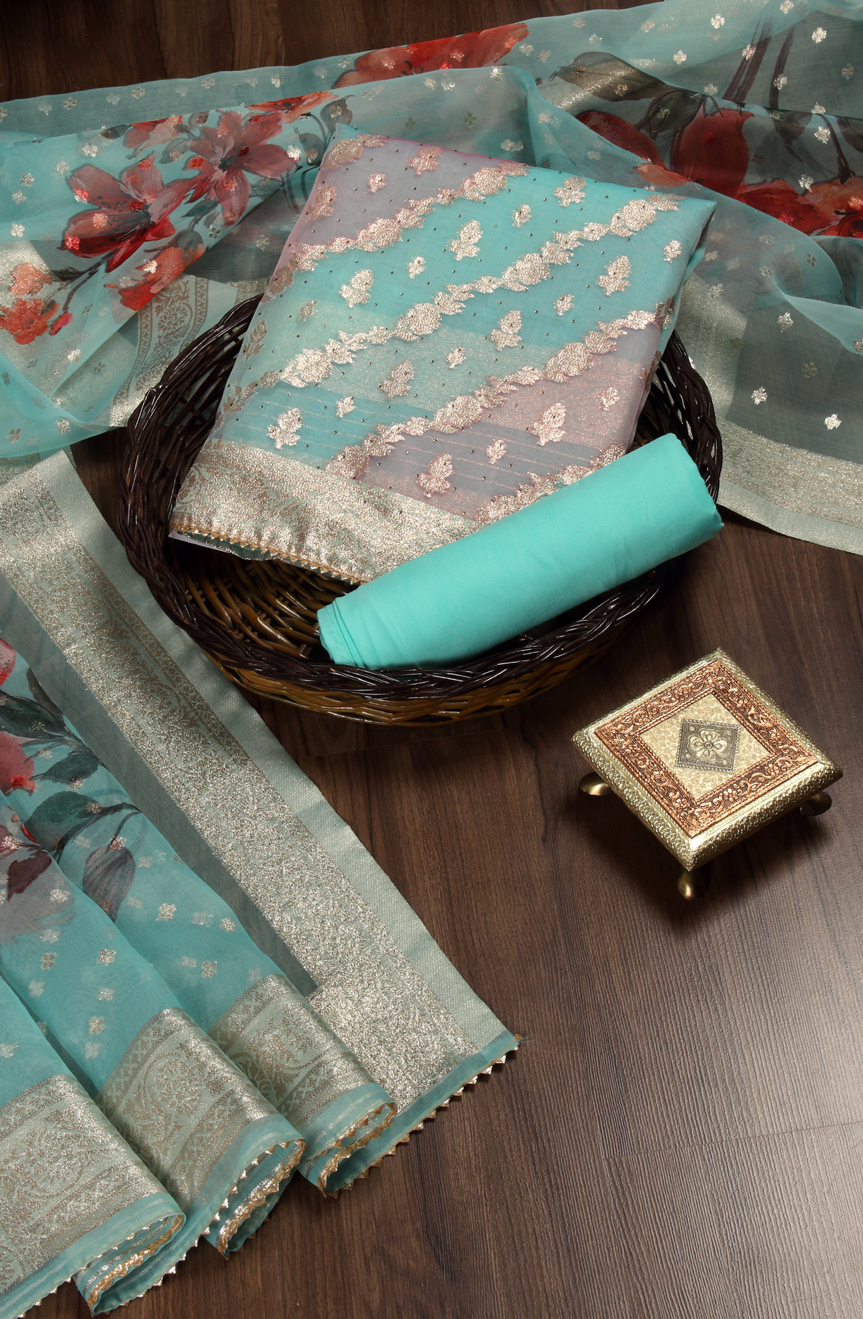 Firozi Festive Wear Banarasi Salwar Suit Dupatta - 912-SSMS76014A