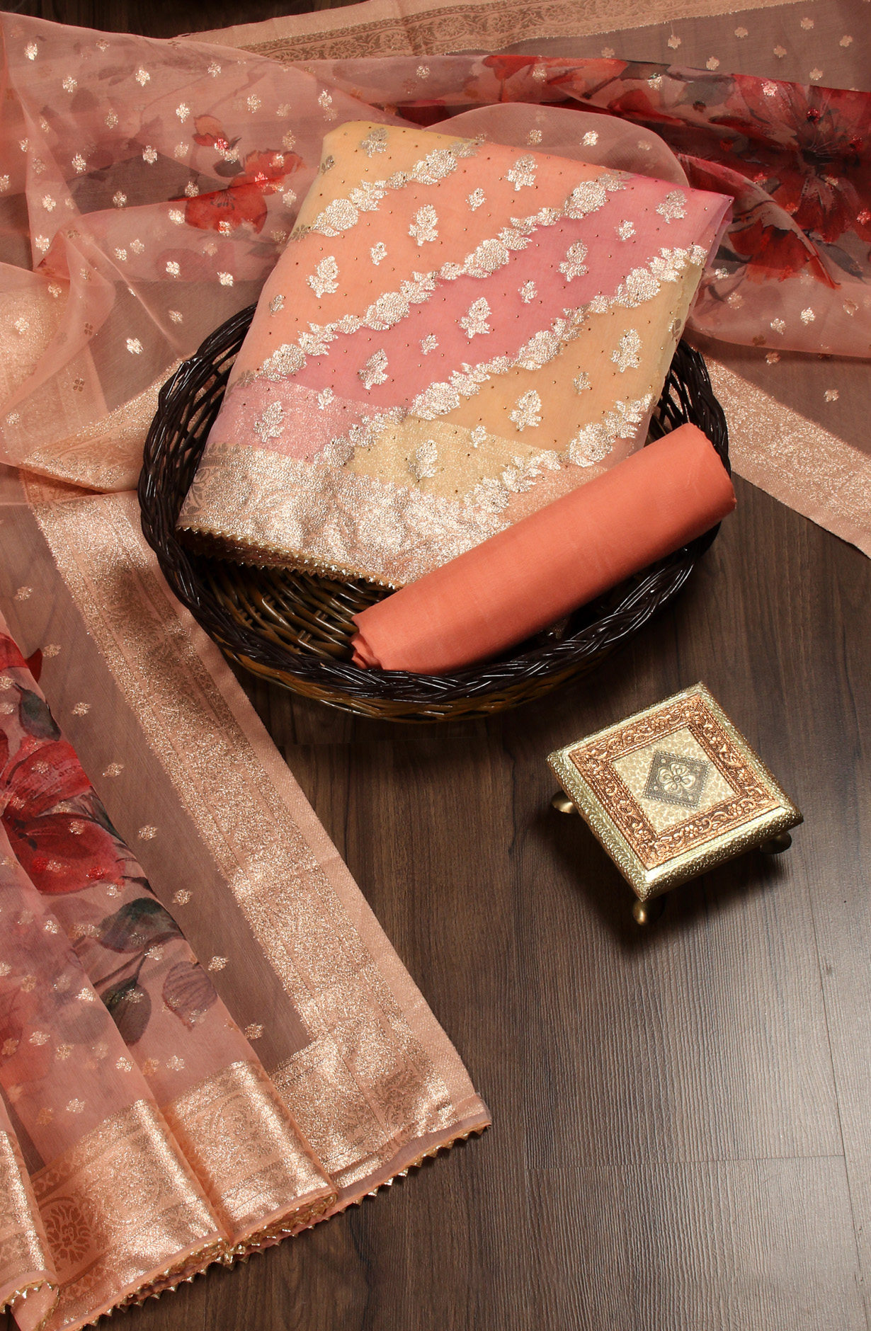 Peach Festive Wear Banarasi Salwar Suit Dupatta - 912-SSMS76014B