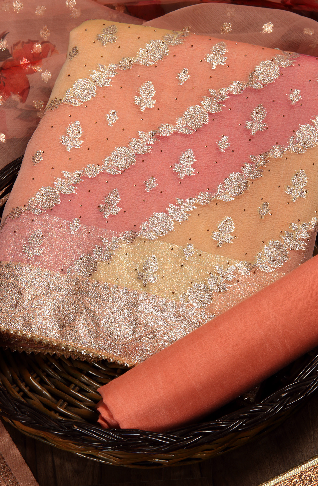 Peach Festive Wear Banarasi Salwar Suit Dupatta - 912-SSMS76014B