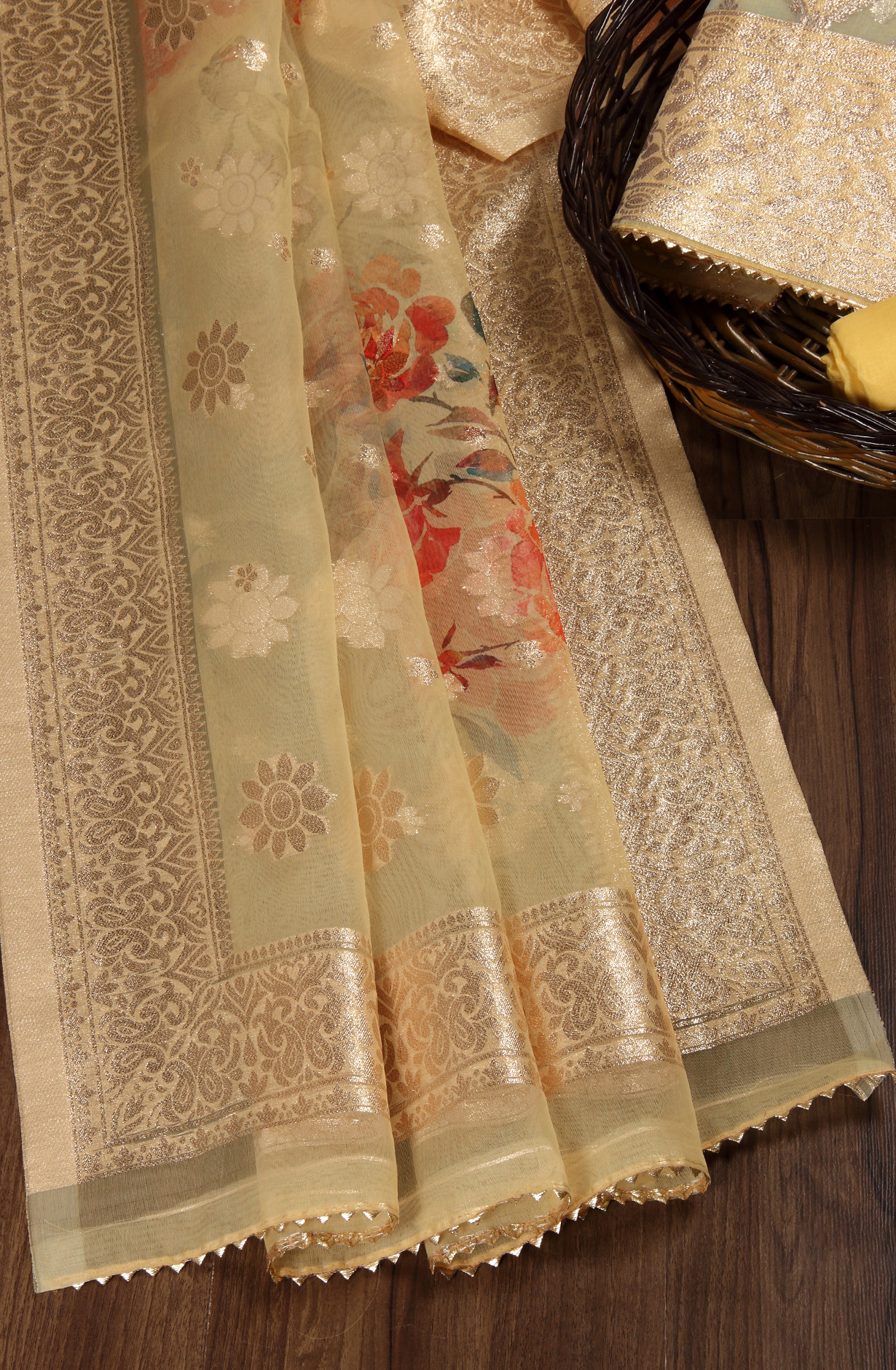 Yellow Festive Wear Banarasi Salwar Kameez Dupatta - 912-SSMS76024