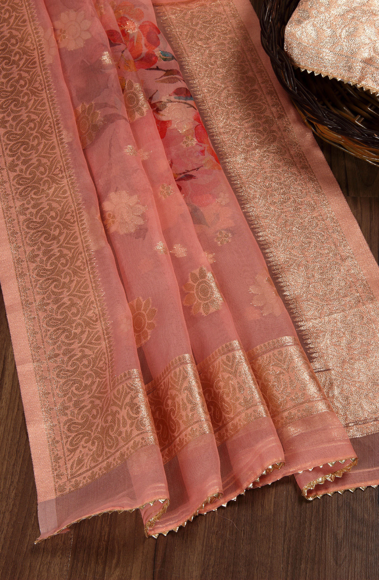 Peach Festive Wear Banarasi Salwar Kameez Dupatta - 912-SSMS76024A