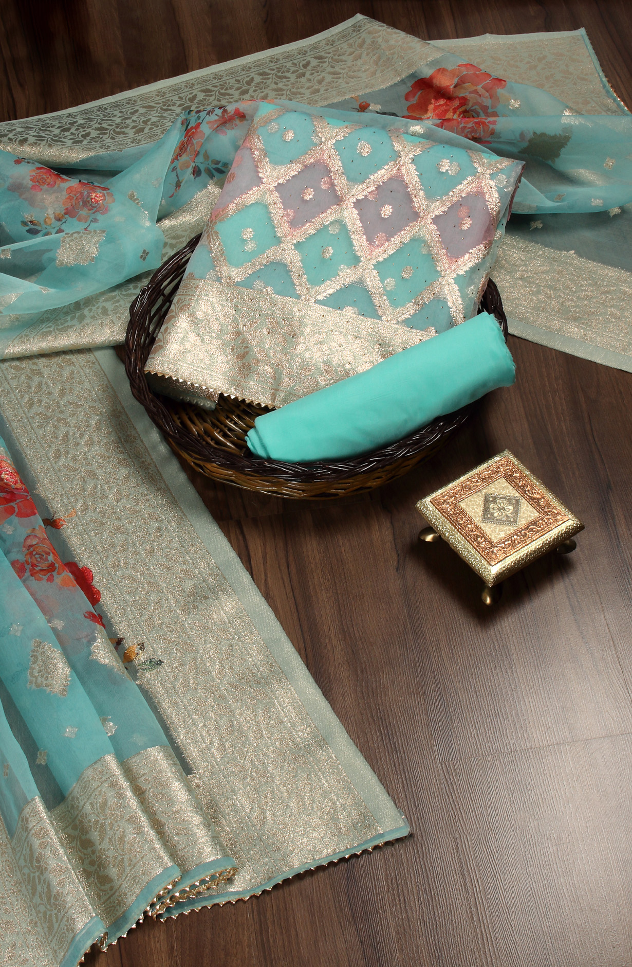 Firozi Festive Wear Banarasi Salwar Kameez Dupatta - 912-SSMS76024B