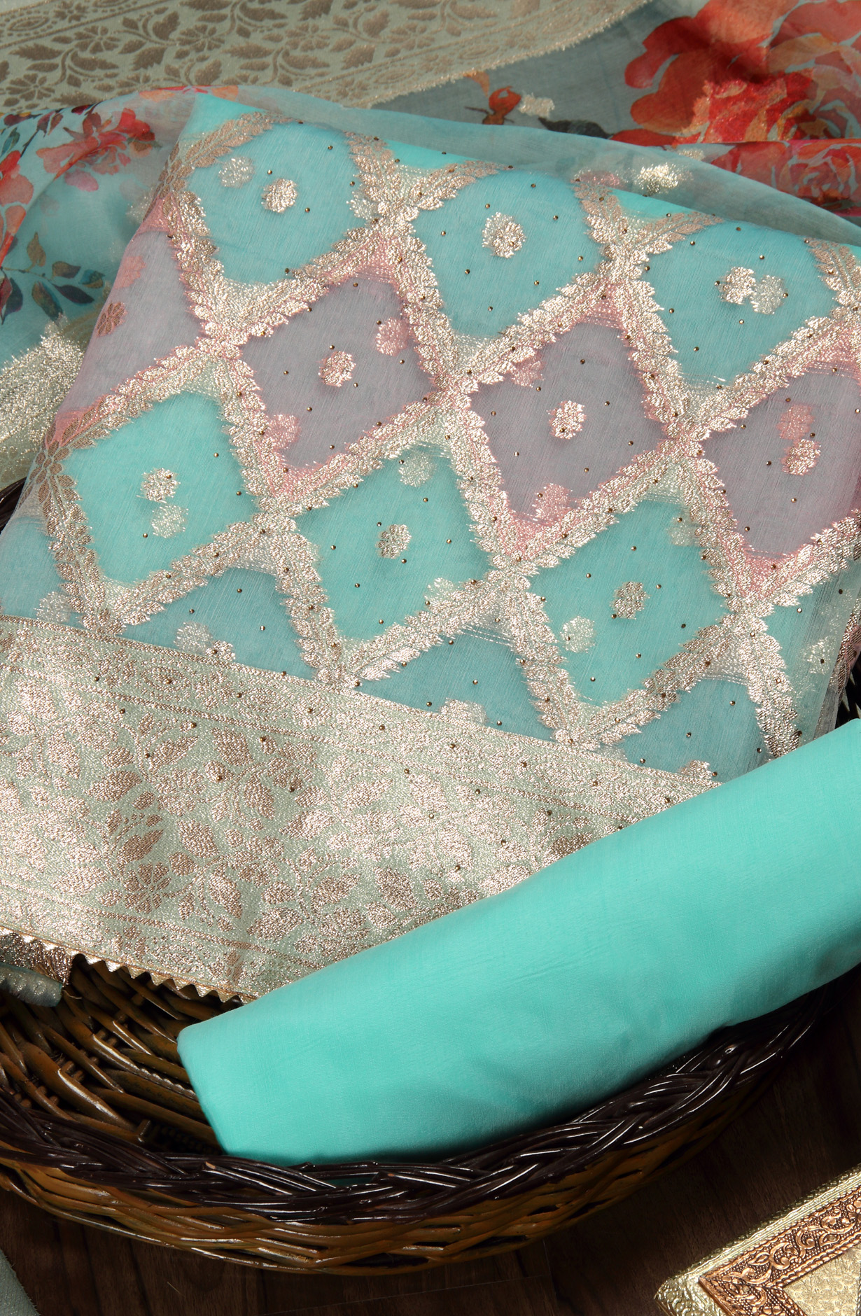 Firozi Festive Wear Banarasi Salwar Kameez Dupatta - 912-SSMS76024B