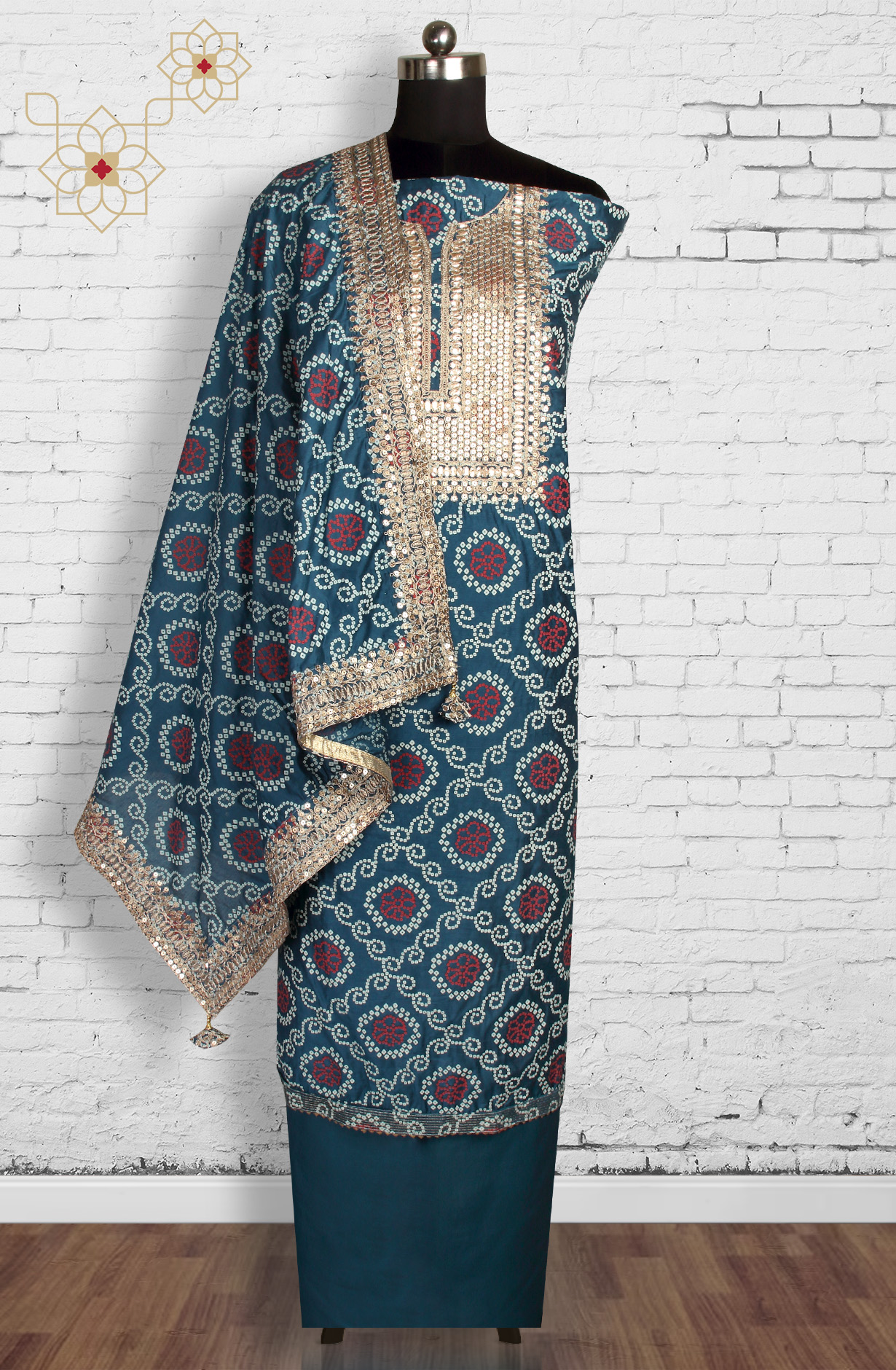 Teal Modal Bandhej Print Salwar Suit with Dupatta - 912-TCS34022A