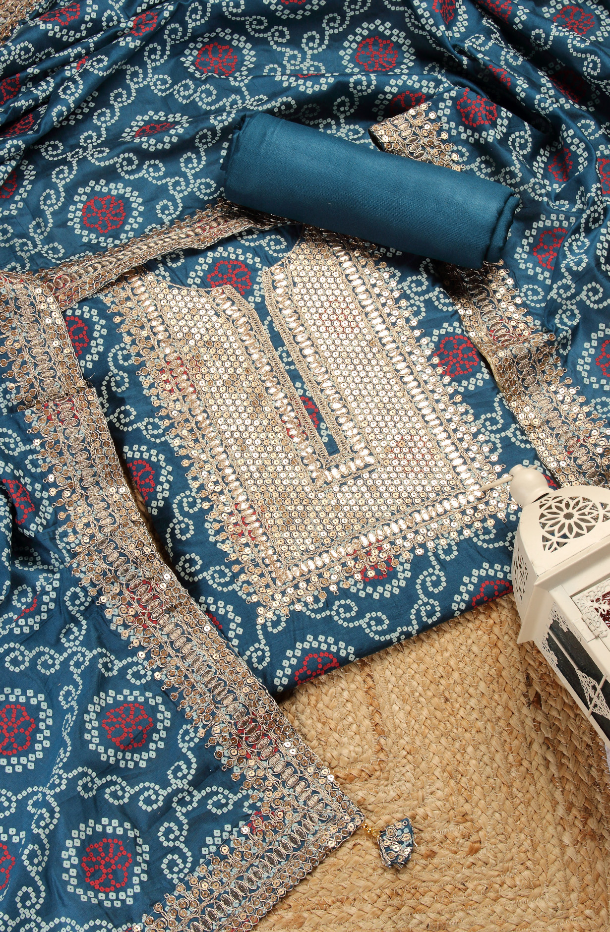 Teal Modal Bandhej Print Salwar Suit with Dupatta - 912-TCS34022A