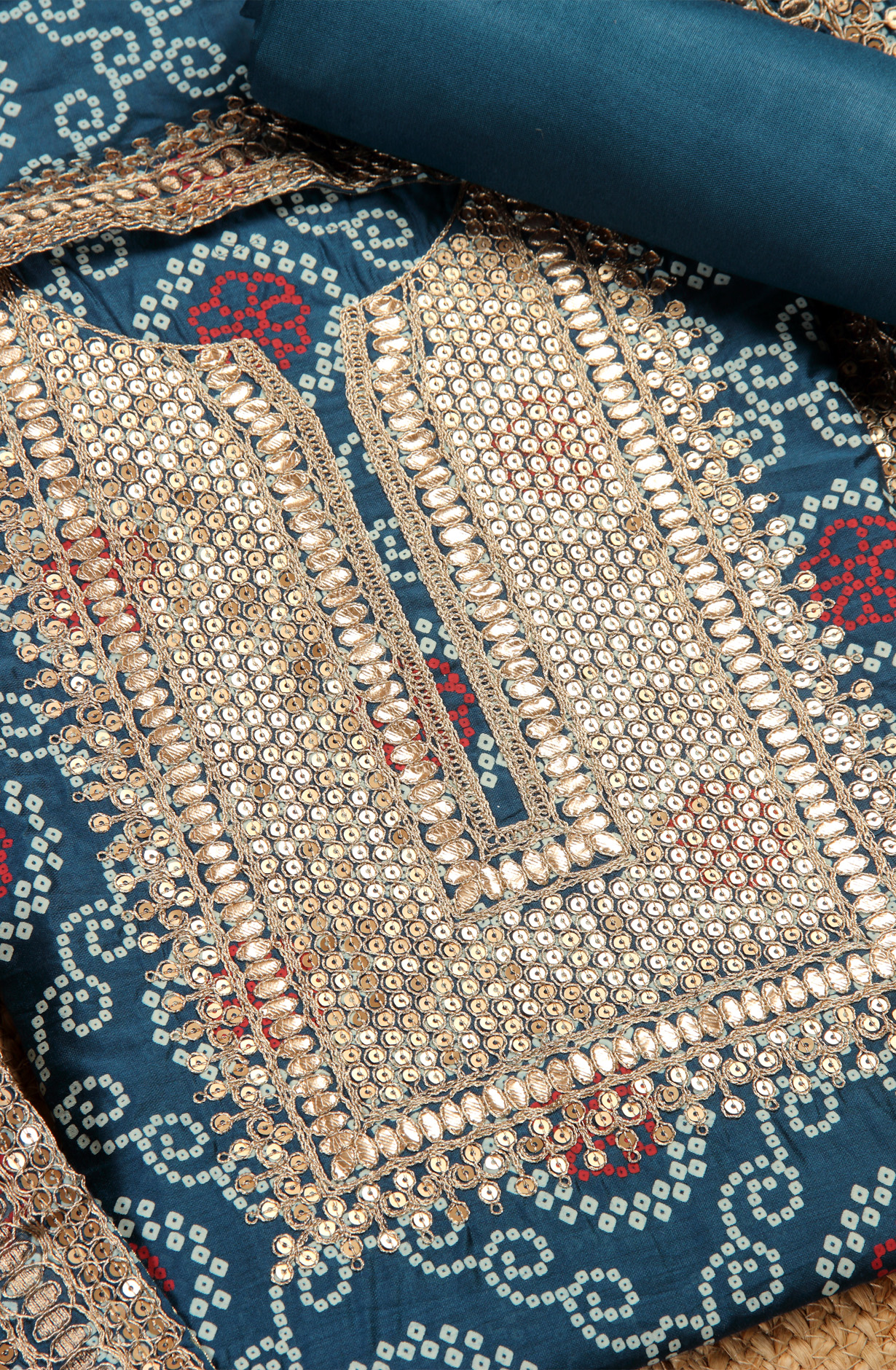 Teal Modal Bandhej Print Salwar Suit with Dupatta - 912-TCS34022A