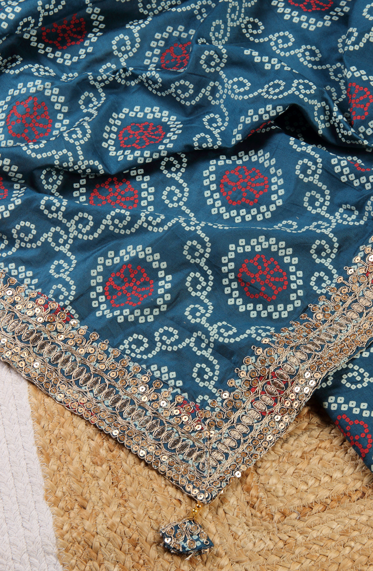 Teal Modal Bandhej Print Salwar Suit with Dupatta - 912-TCS34022A