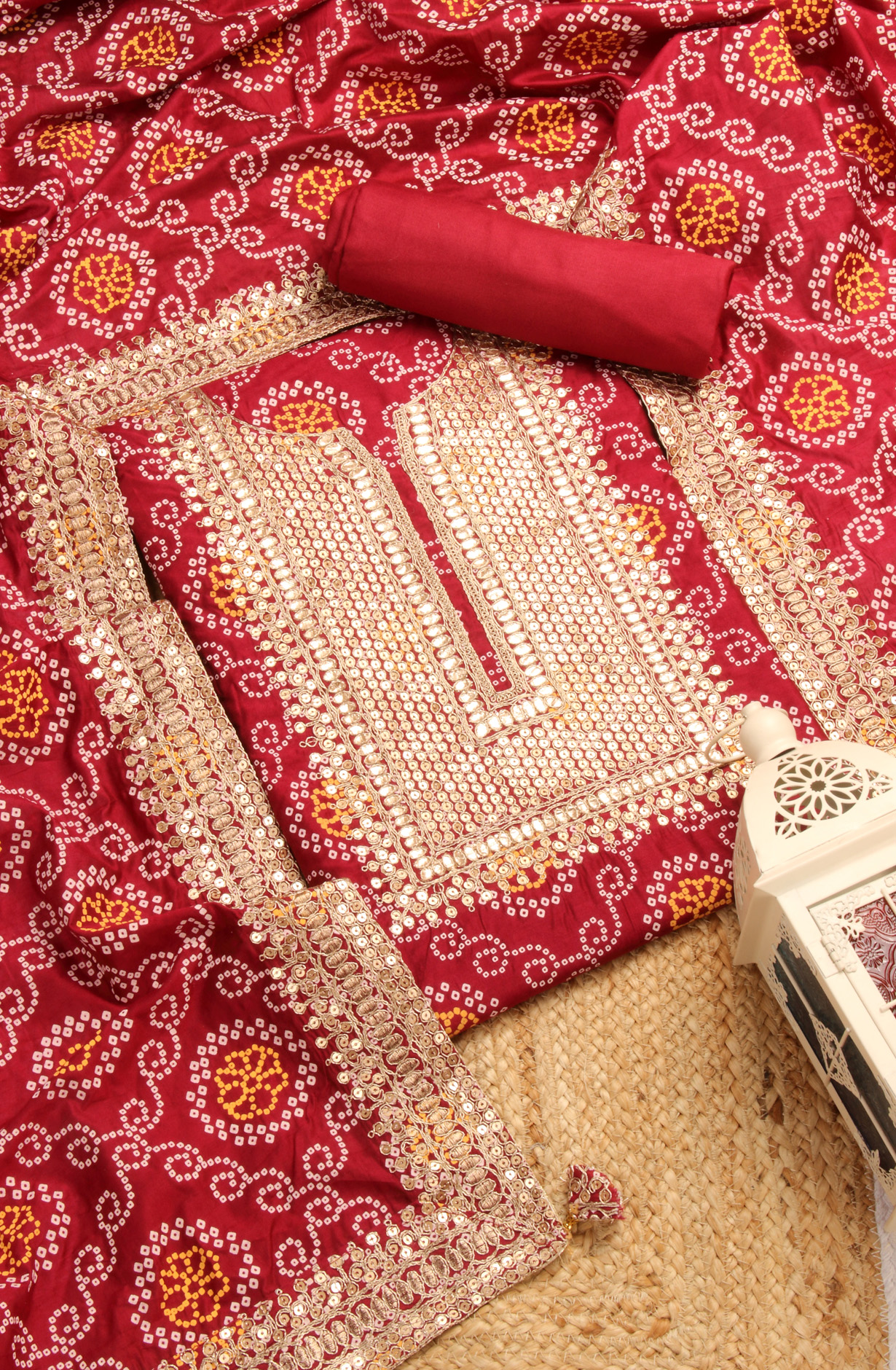 Maroon Modal Bandhej Print Salwar Suit with Dupatta - 912-TCS34022B