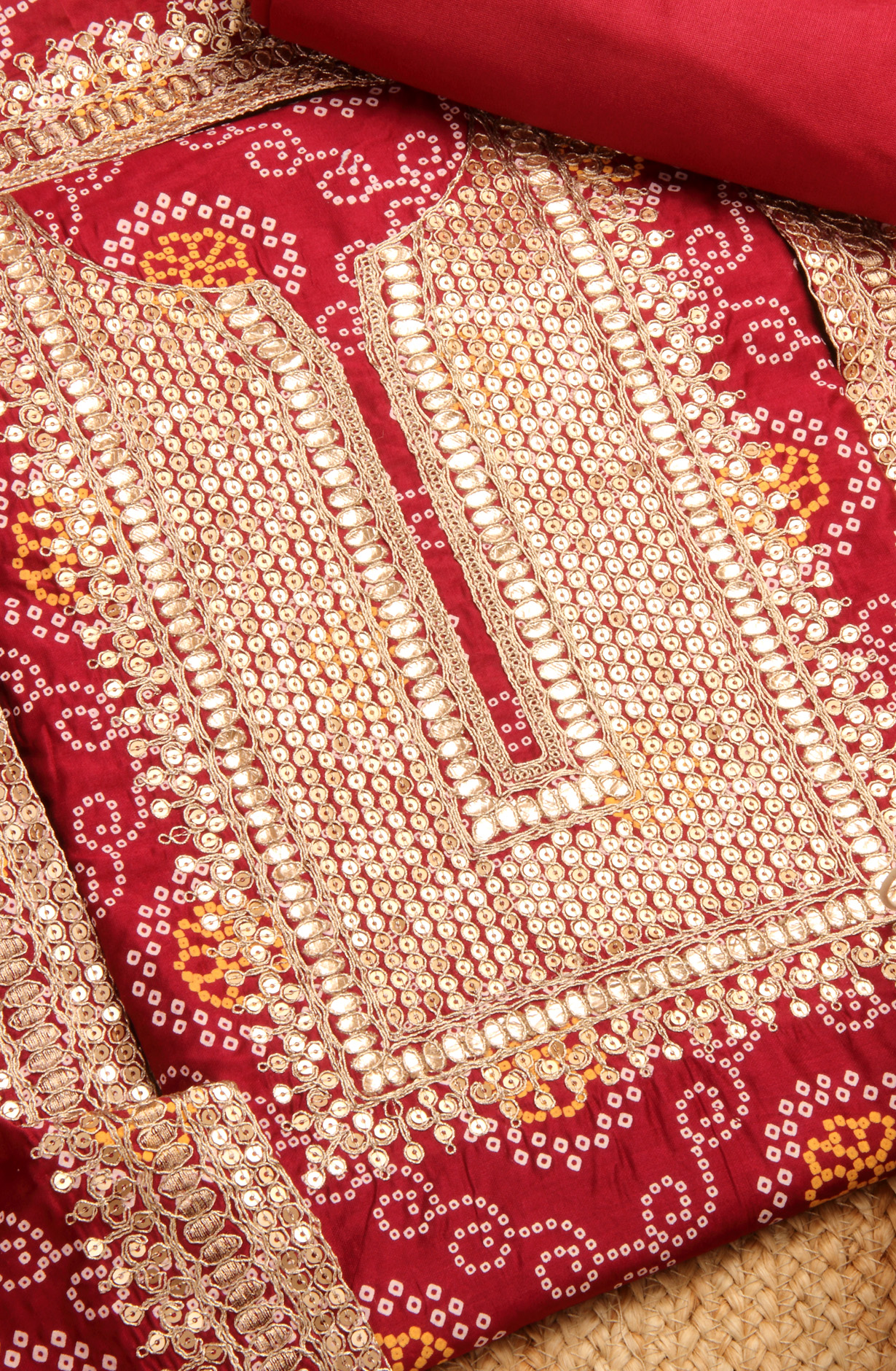 Maroon Modal Bandhej Print Salwar Suit with Dupatta - 912-TCS34022B