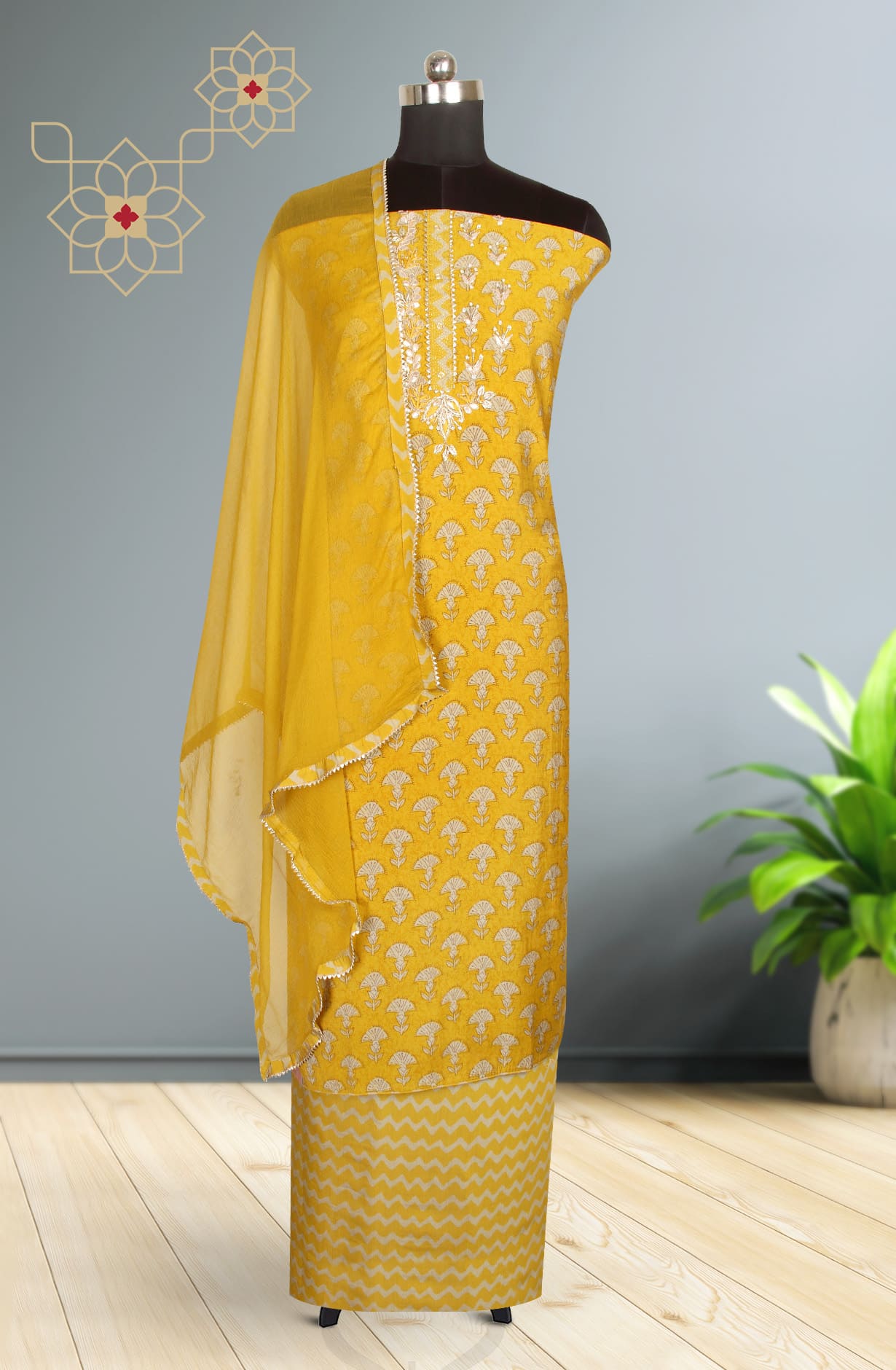 Mustard Modal Silk Unstitched Salwar Kameez Suit-set - 912-YRT09304