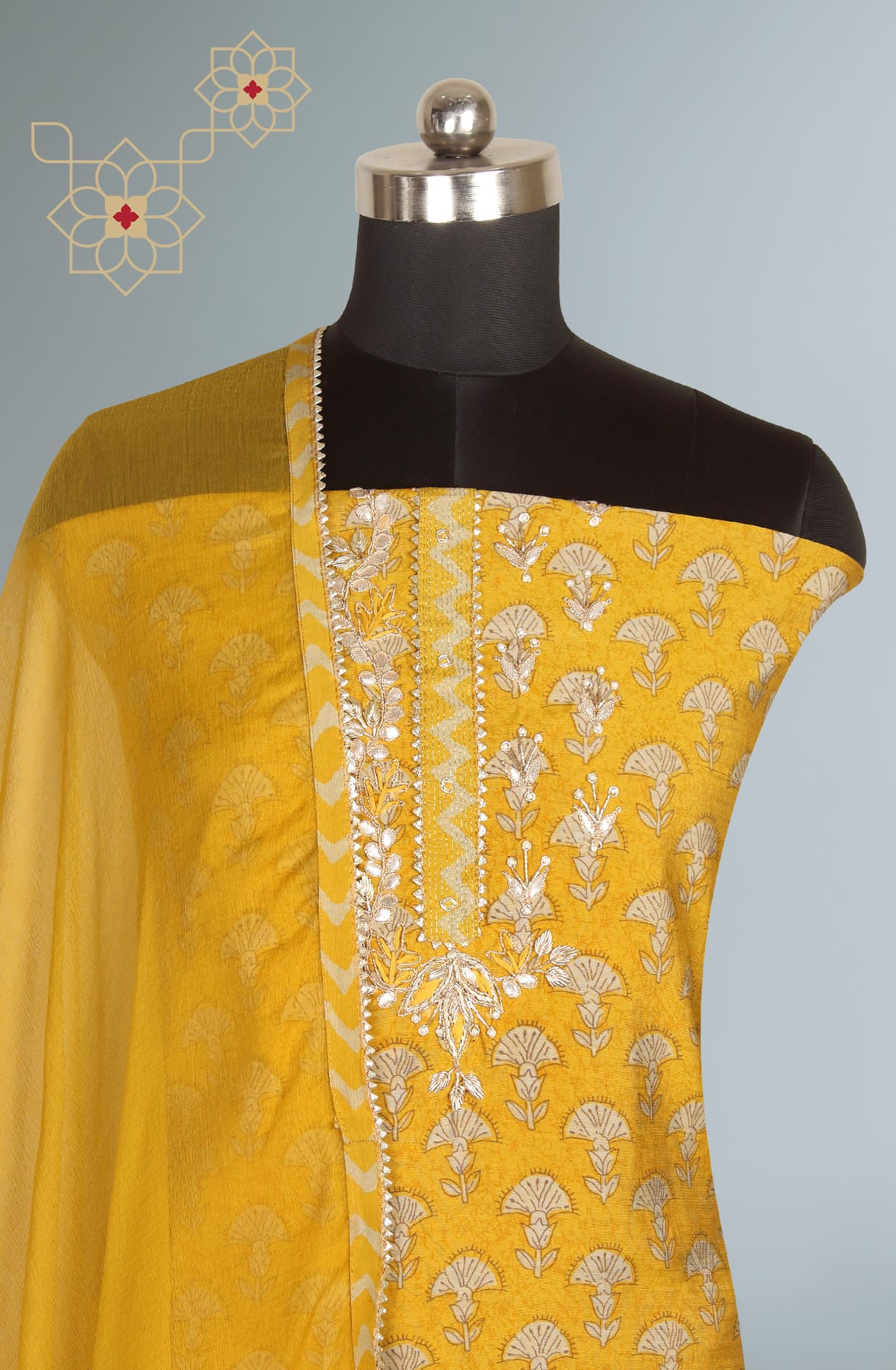 Mustard Modal Silk Unstitched Salwar Kameez Suit-set - 912-YRT09304