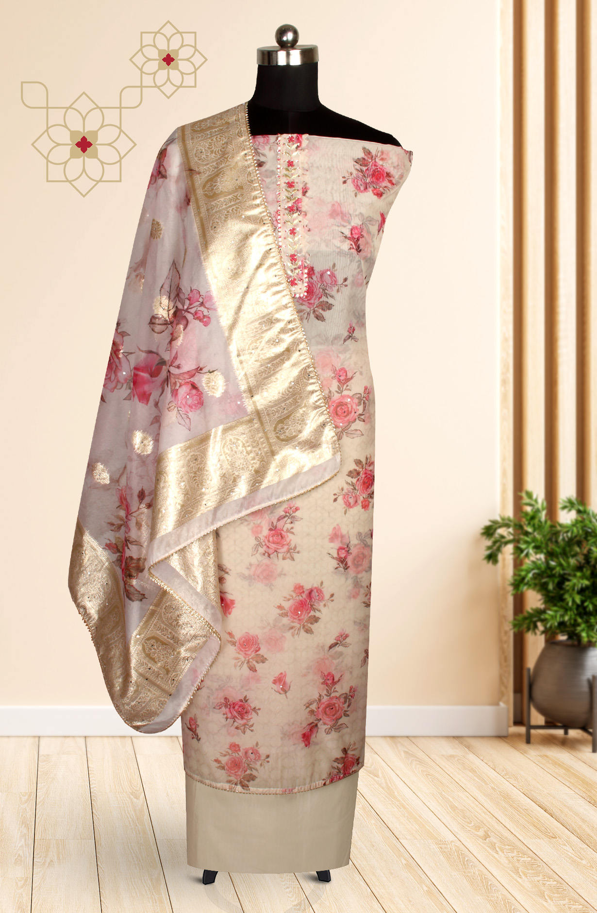 Multi-coloured Beautiful Organza Digital Printed Salwar Kameez - 912-YRT09769